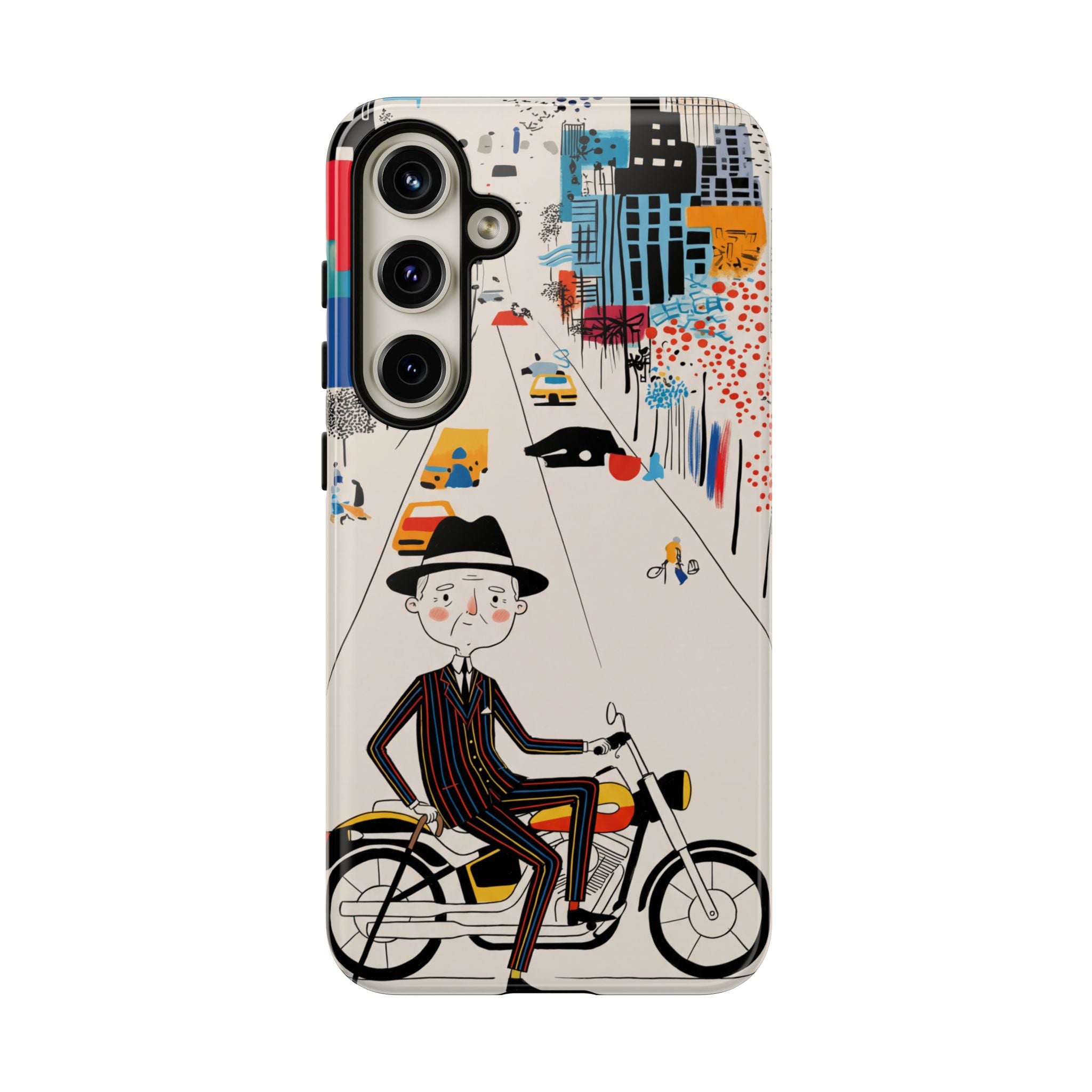 Vintage Grandpa Rider Motorcycle Samsung Galaxy Phone Case | Illustrated Cityscape
