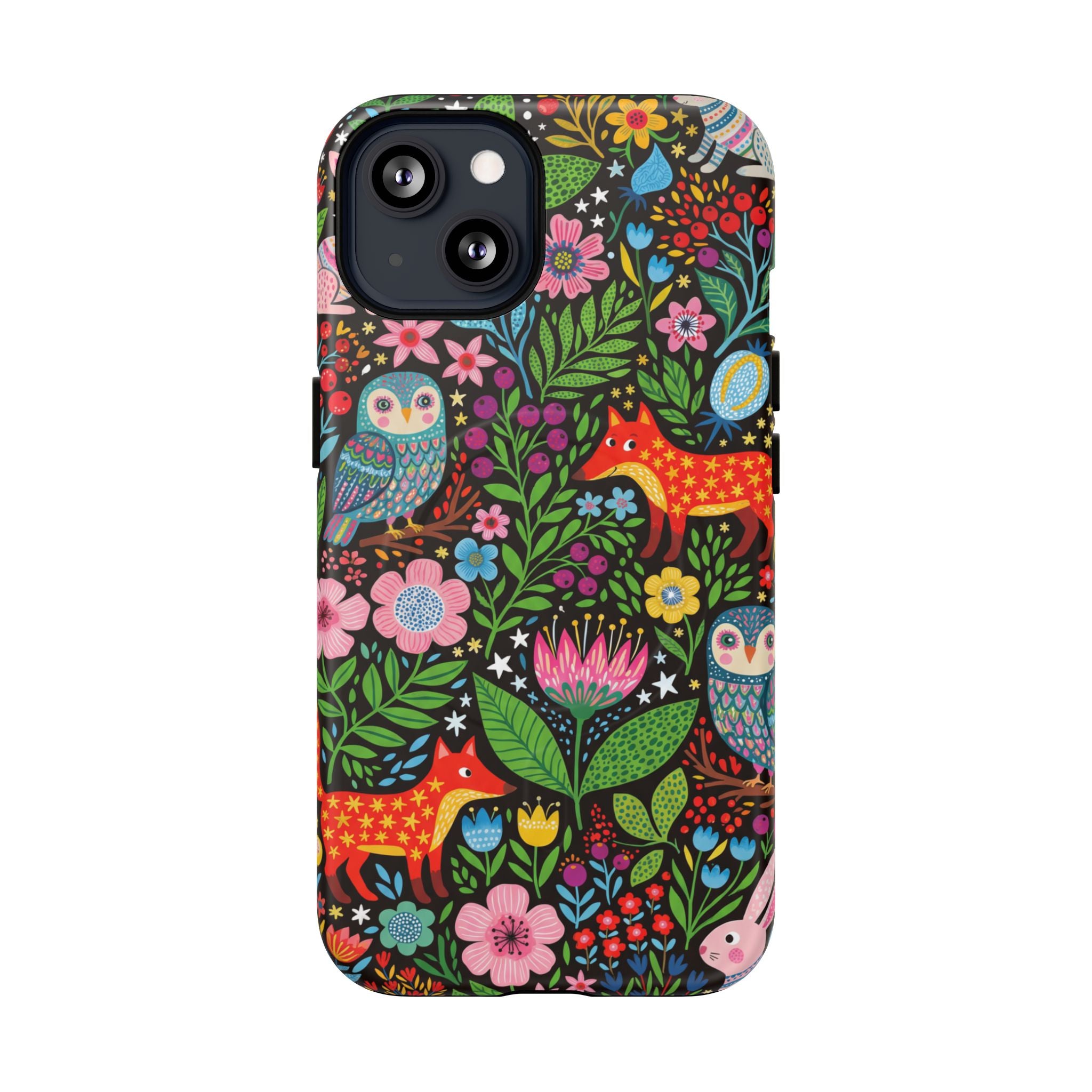 Floral Woodland MagSafe iPhone Case | Colourful Fox & Owl Protective Cover