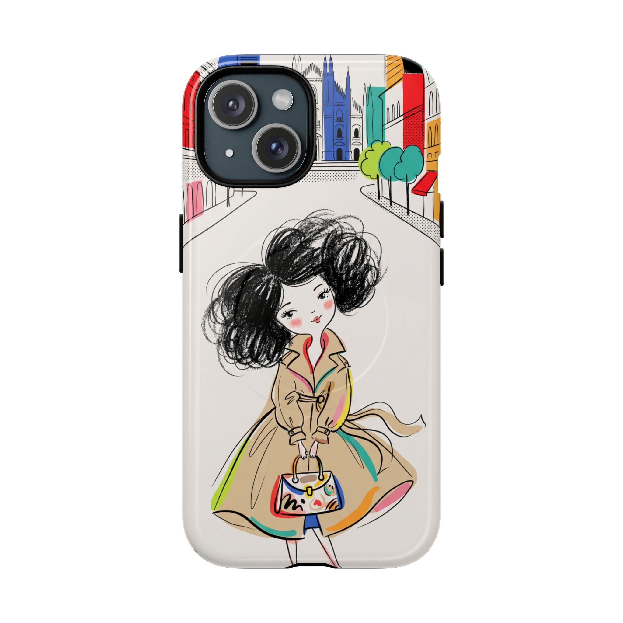 Illustrated Trench Coat Fashion Chic City Girl MagSafe iPhone Case