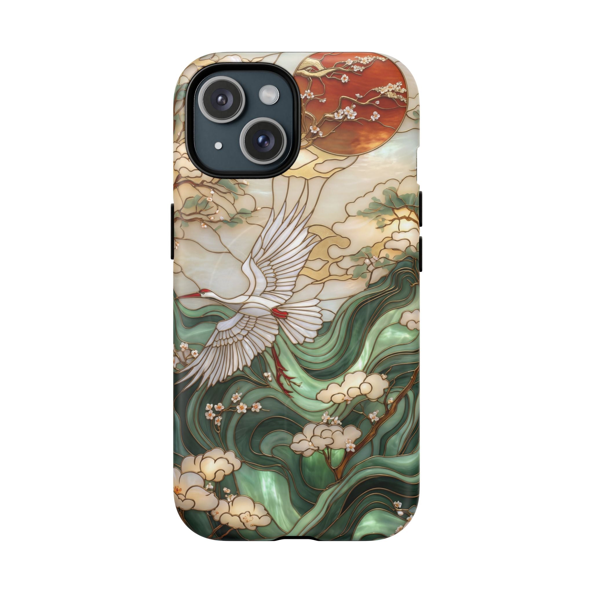 Custodia rigida MagSafe per iPhone Crane &amp; Waves | Custodia protettiva ispirata all'arte giapponese