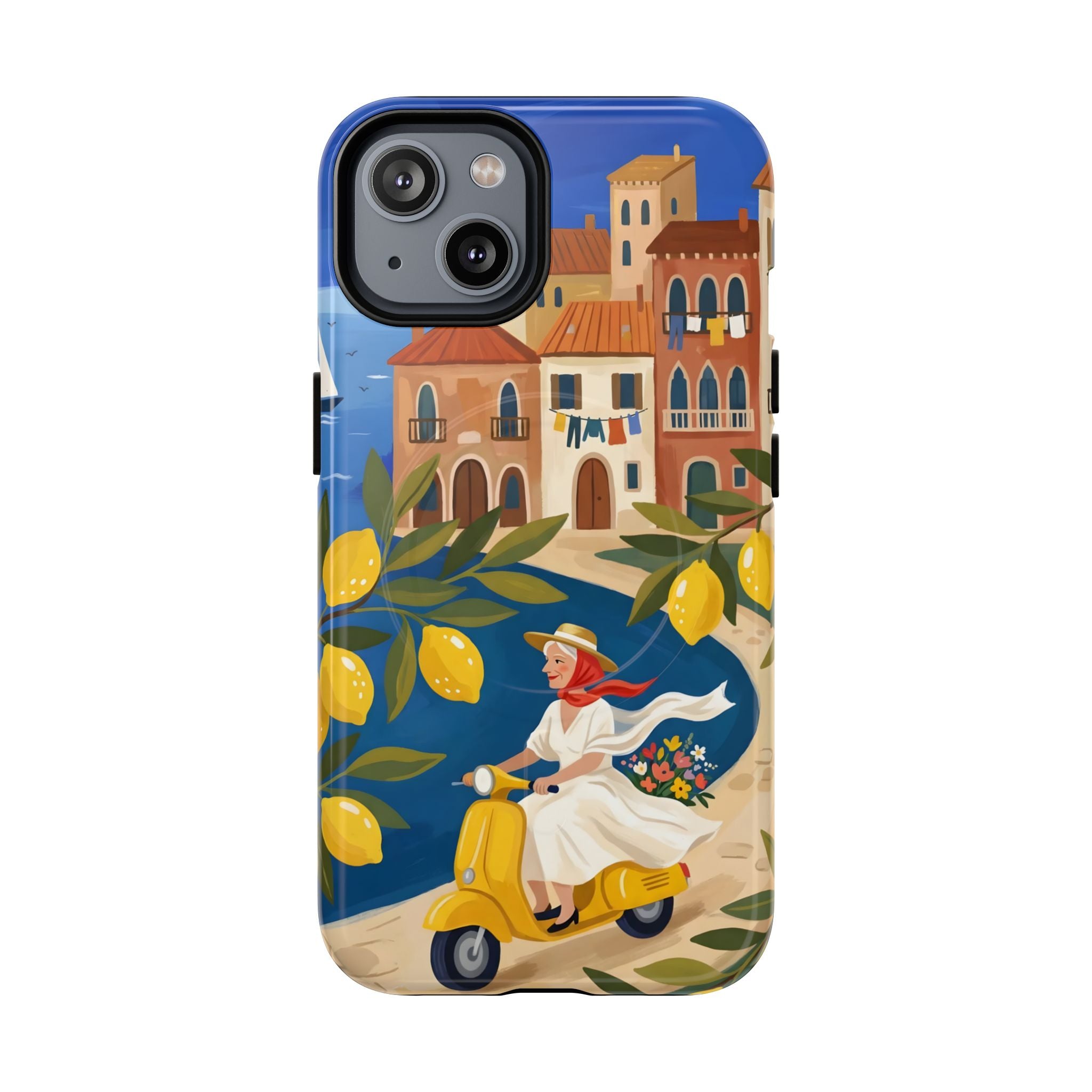 Lemon Coast Scooter MagSafe iPhone Case | Mediterranean Vespa Travel Design
