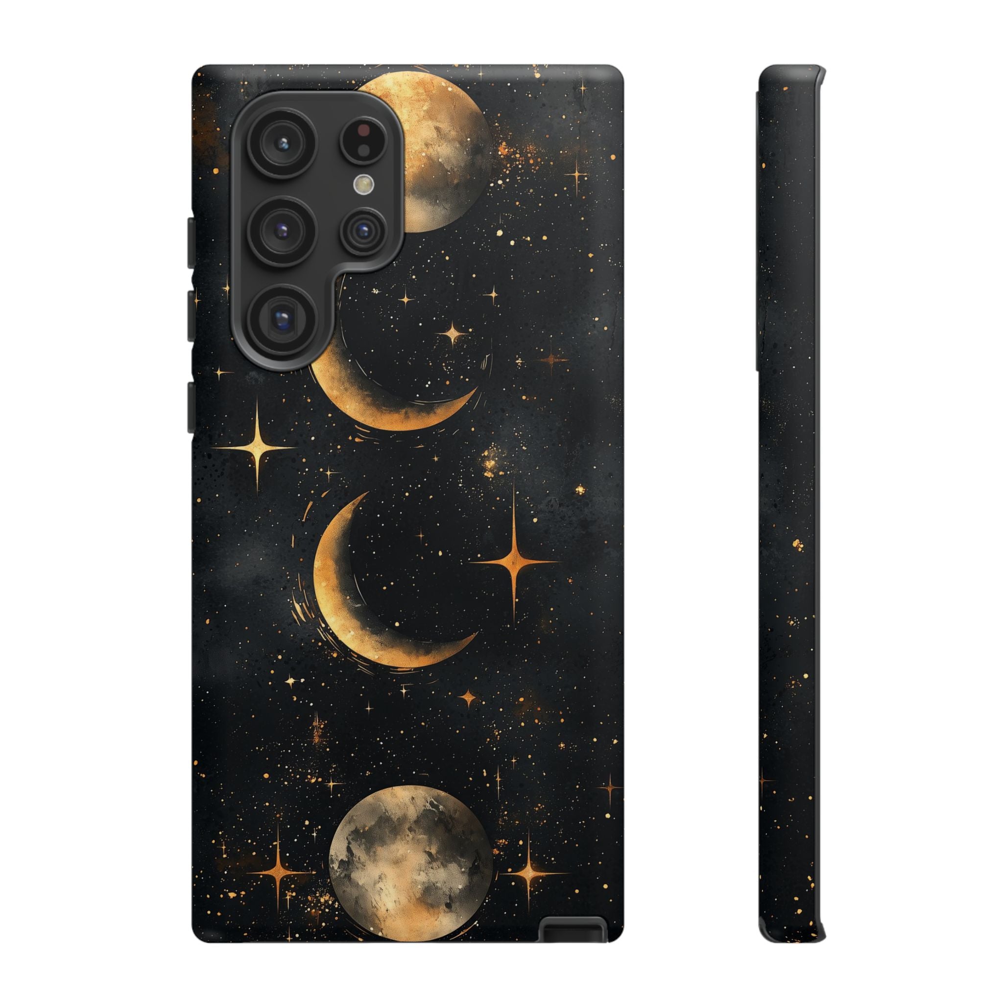 Celestial Moon Phases Tough Samsung Galaxy Case | Gold Crescent & Full Moon Galaxy Design