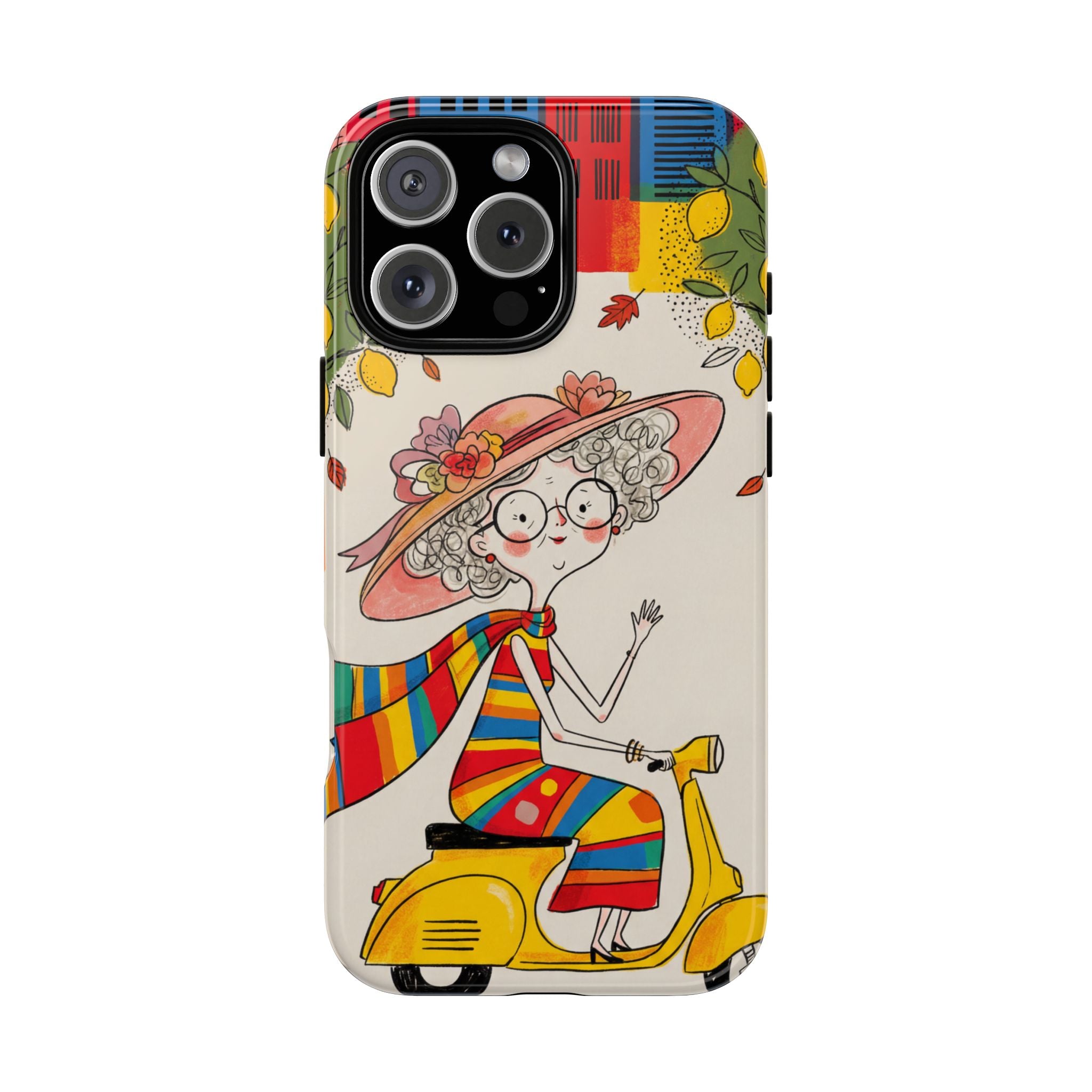 Vintage Scooter Granny iPhone Case | Colourful Retro Elderly Lady Design