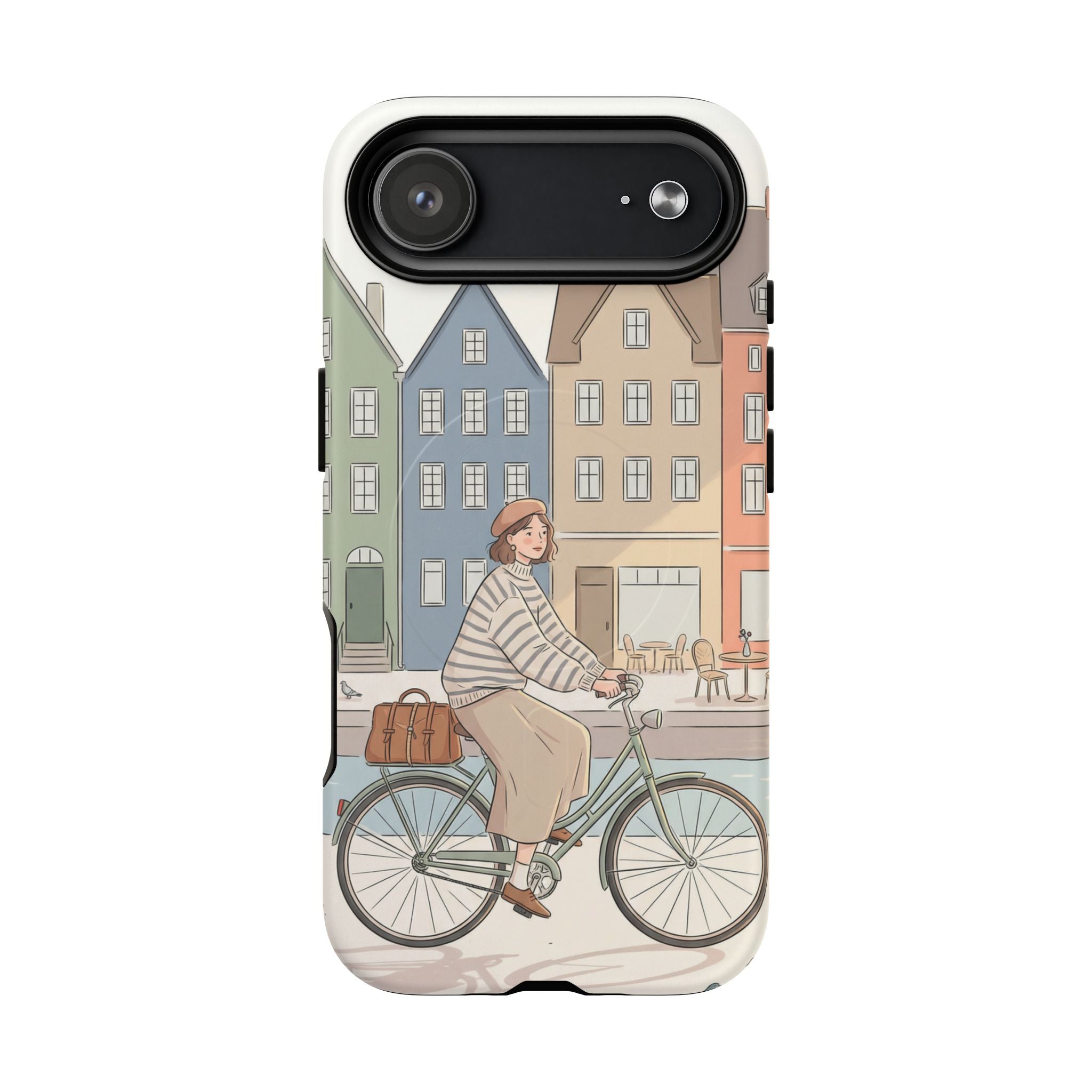 City Bike MagSafe iPhone Case | Cozy European Street Illustration Tough Cases