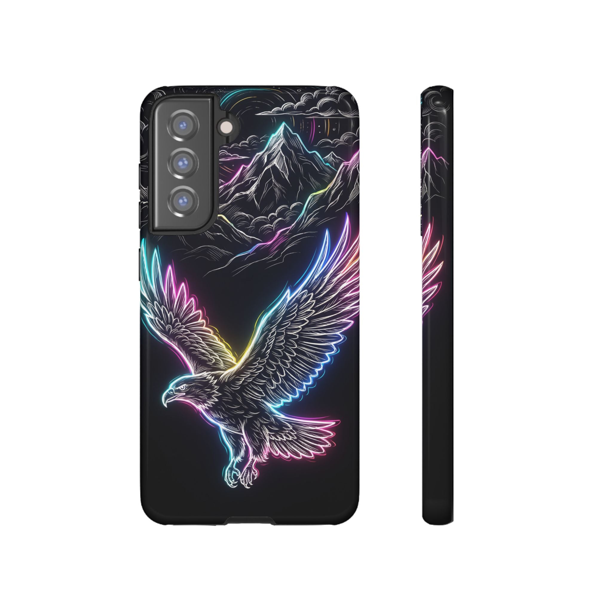 Neon Eagle Samsung Galaxy Phone Case with Mountain Design