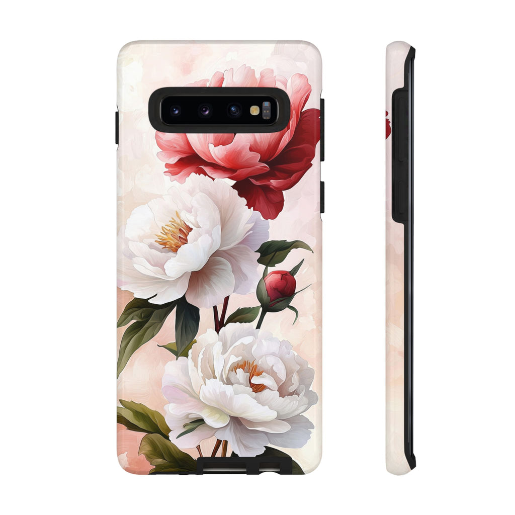 Custodia per Samsung Galaxy con motivo floreale Peony | Rosa bianca vintage