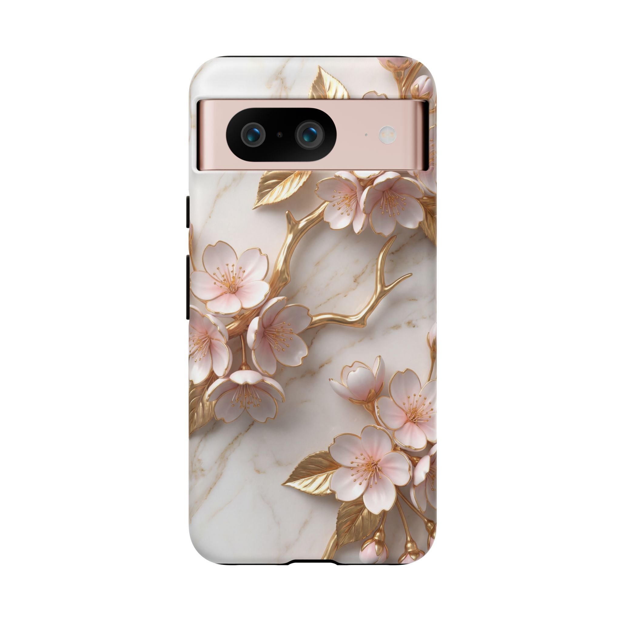 Floral Marble Google Pixel Case — Sakura Gold Cherry Blossom Tough Case