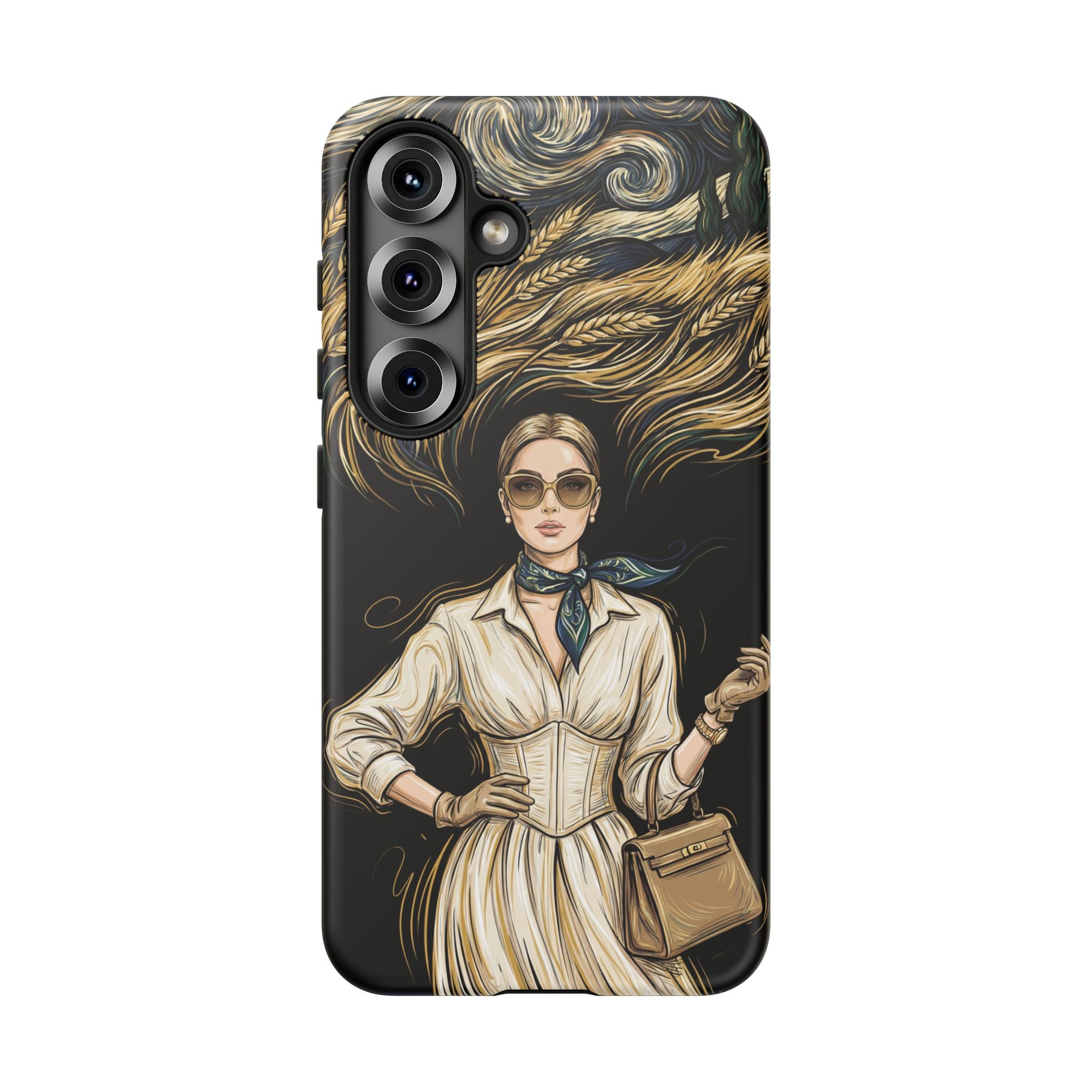 Vintage Elegance Samsung Galaxy Phone Case | Retro Woman with Flowing Golden Hair