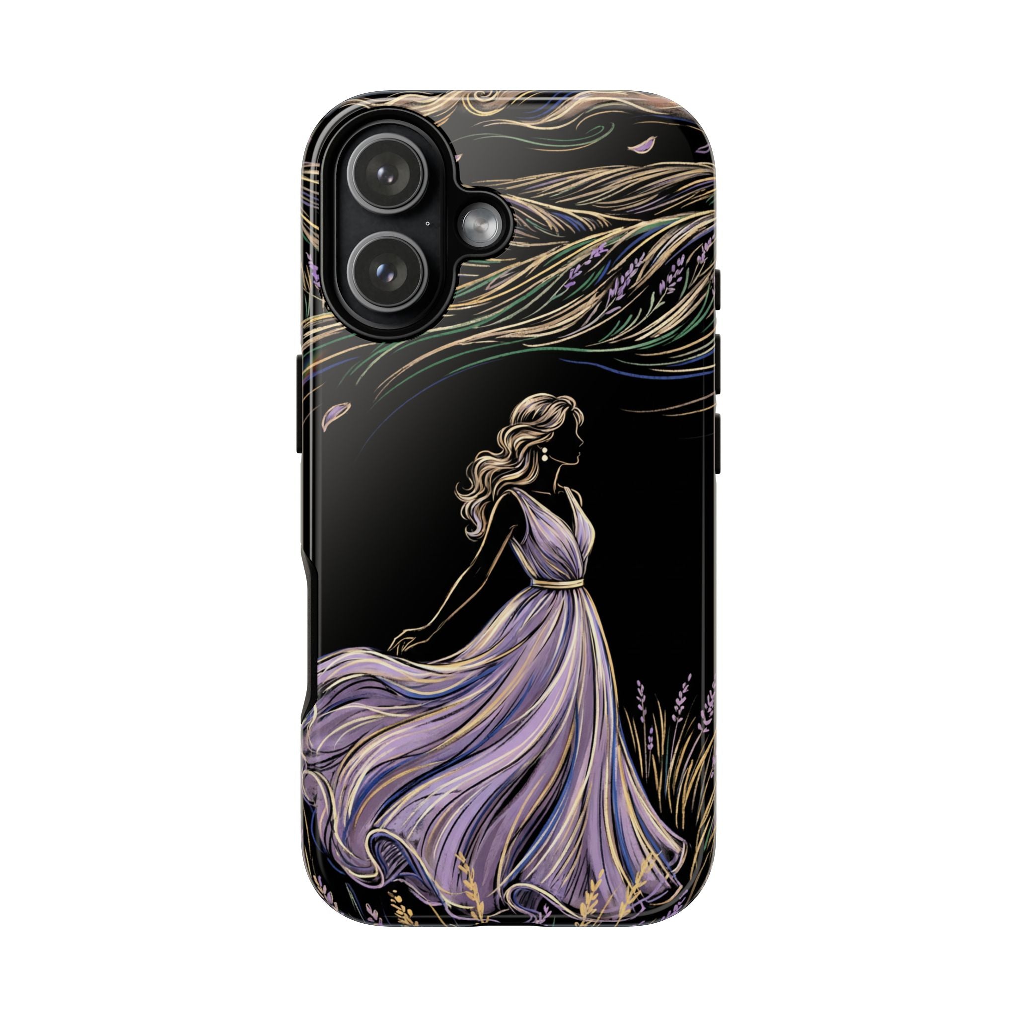 Cover per iPhone "Brezza di Lavanda" | Elegante Donna Danzante con Fiori