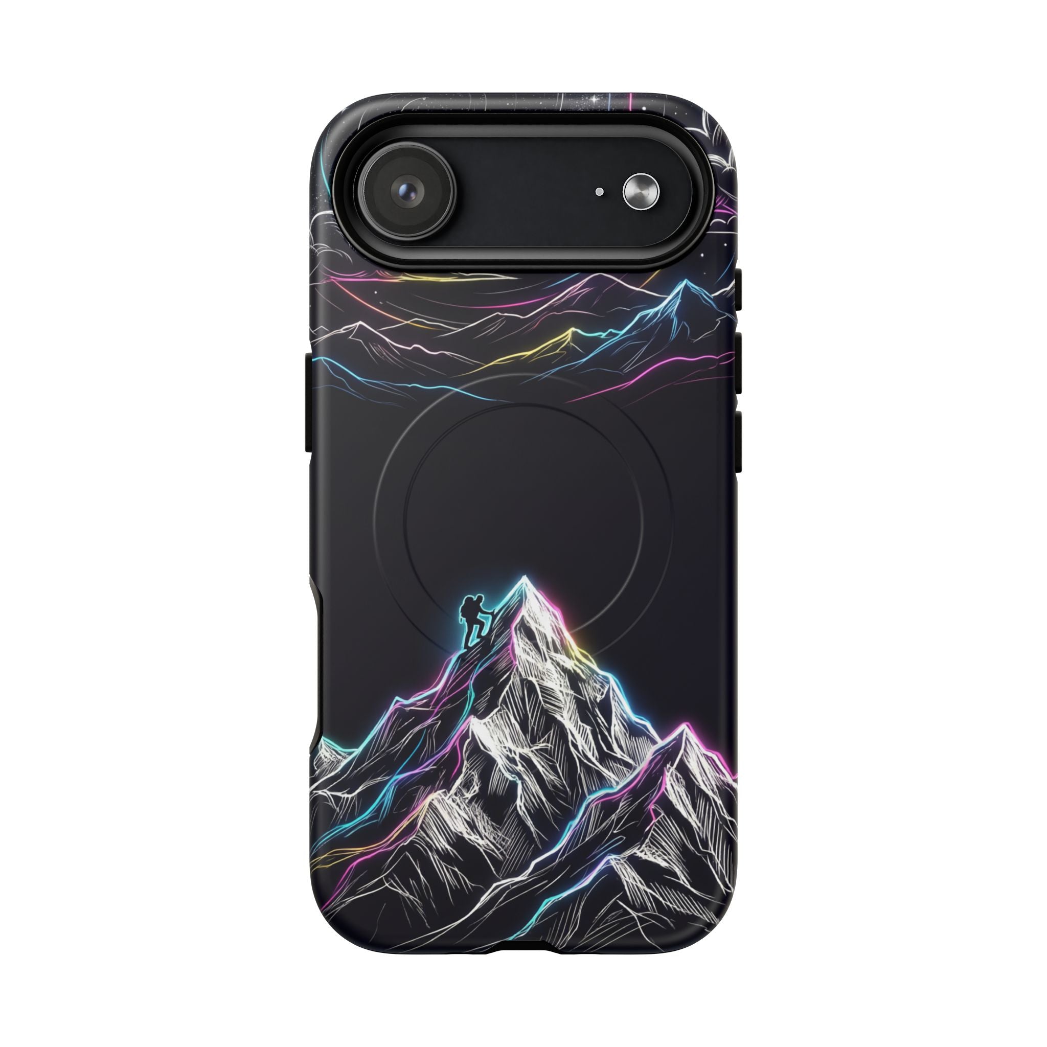 Mount Everest Neon MagSafe iPhone Case | Dark Cosmic Climber Protective Cover