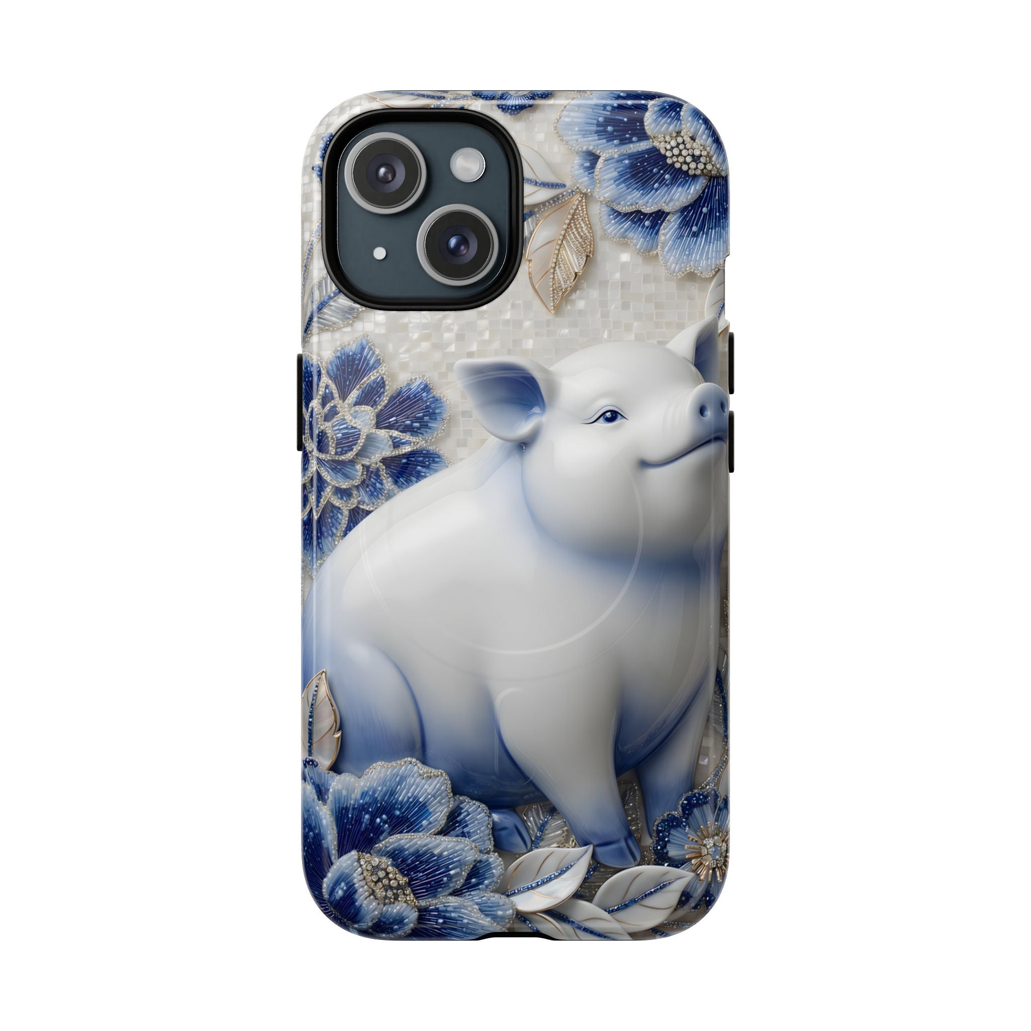 Asian Zodiac Pig MagSafe iPhone Case | Blue & White Porcelain Slim Protective Shockproof Case| Year of the Pig Gift