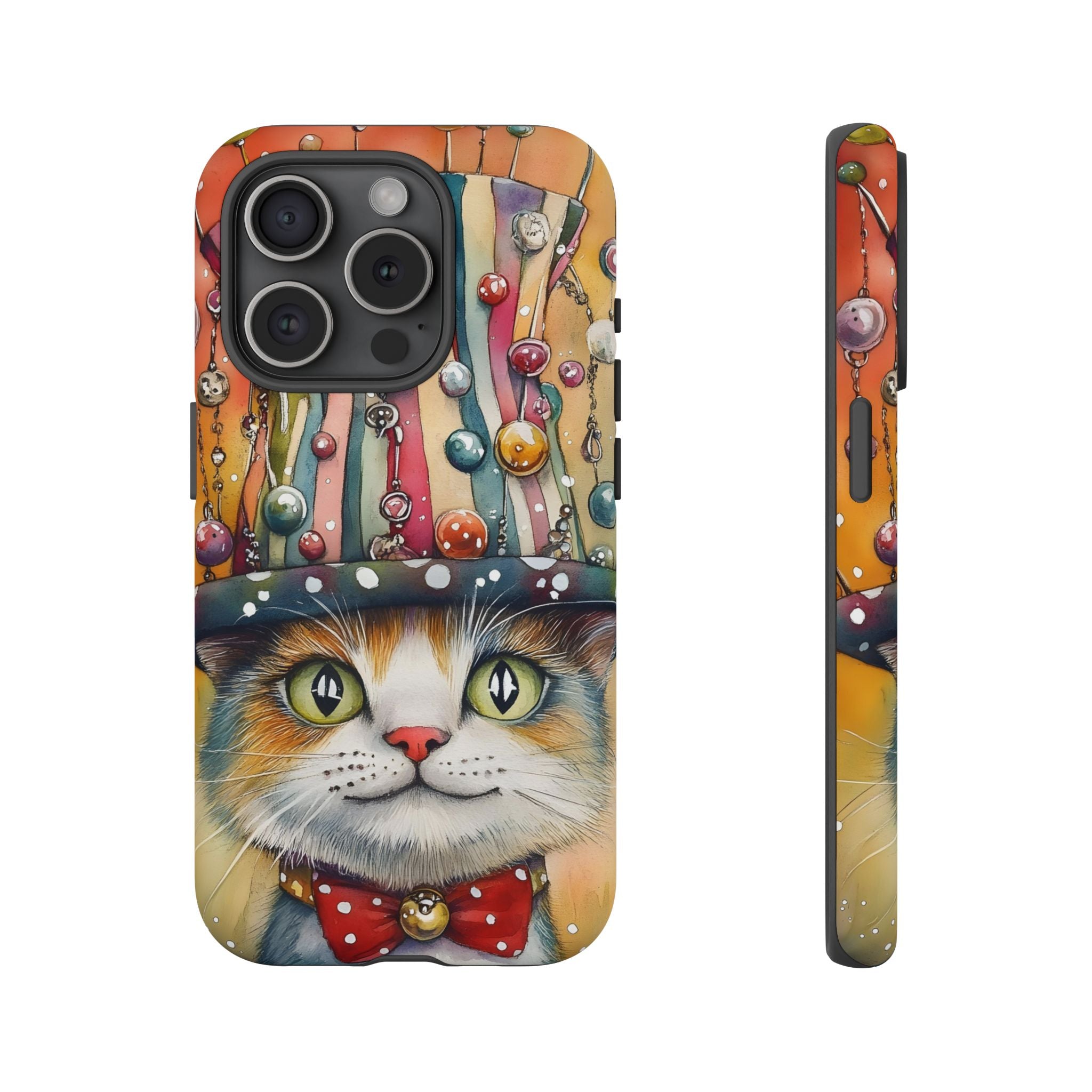 Cat in Colorful Top Hat iPhone Case — Whimsical Cat Art iPhone Case