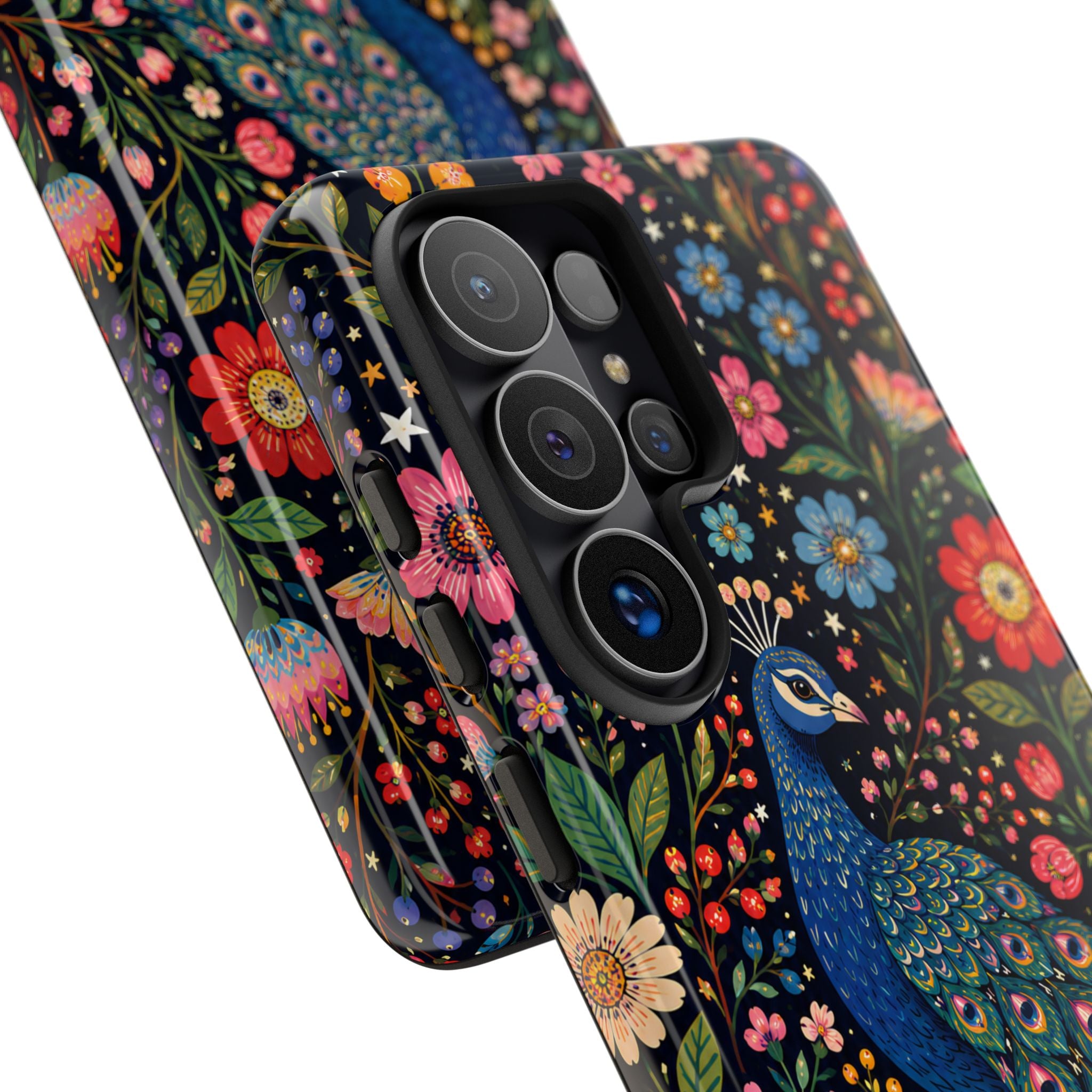 Peacock Floral Tough Samsung Galaxy Phone Case | Protective Phone Case with Colorful Garden Design