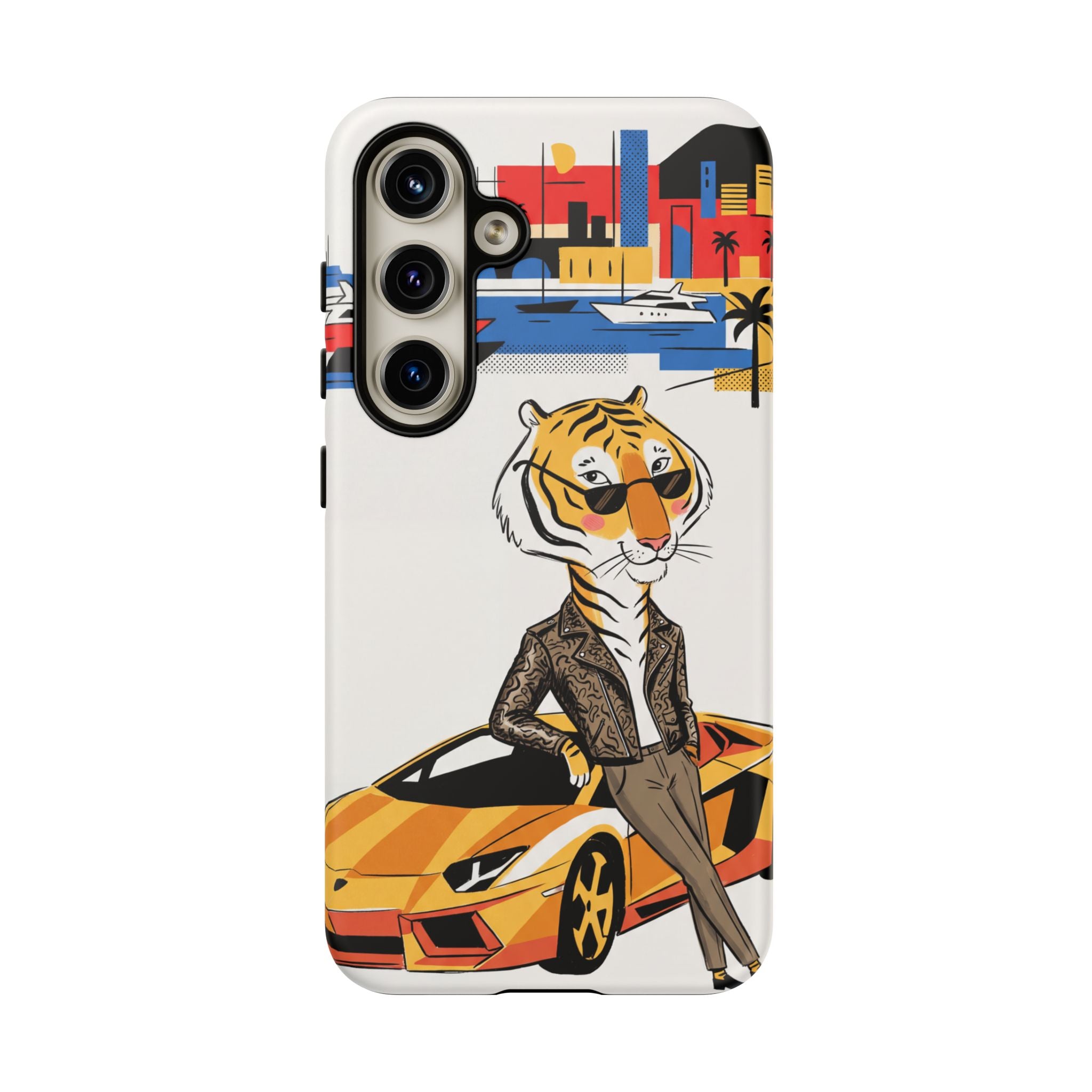 Stylish Tiger with Sports Car Illustration Samsung Galaxy Phone Case