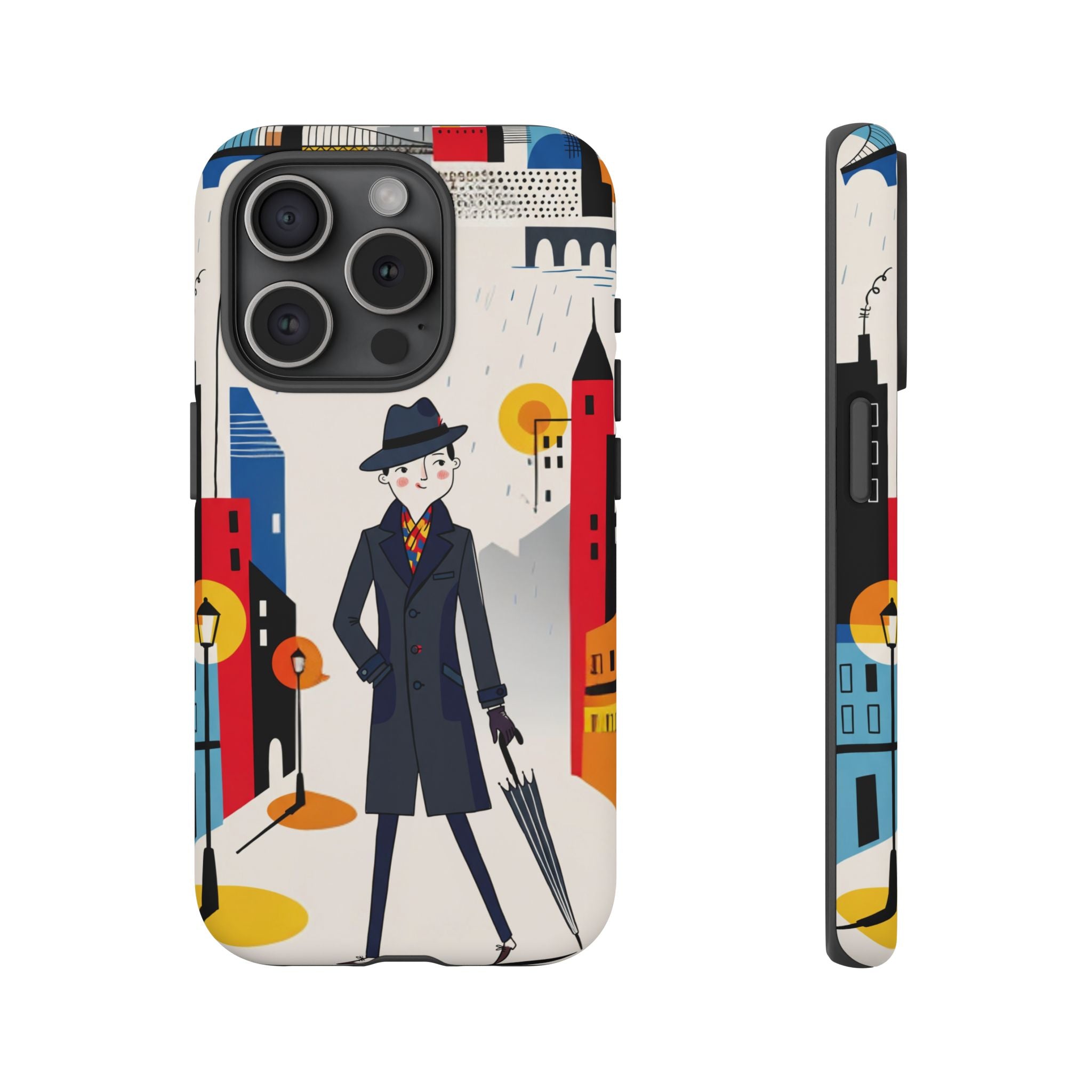 Retro Gentleman in Cityscape Illustration iPhone Case