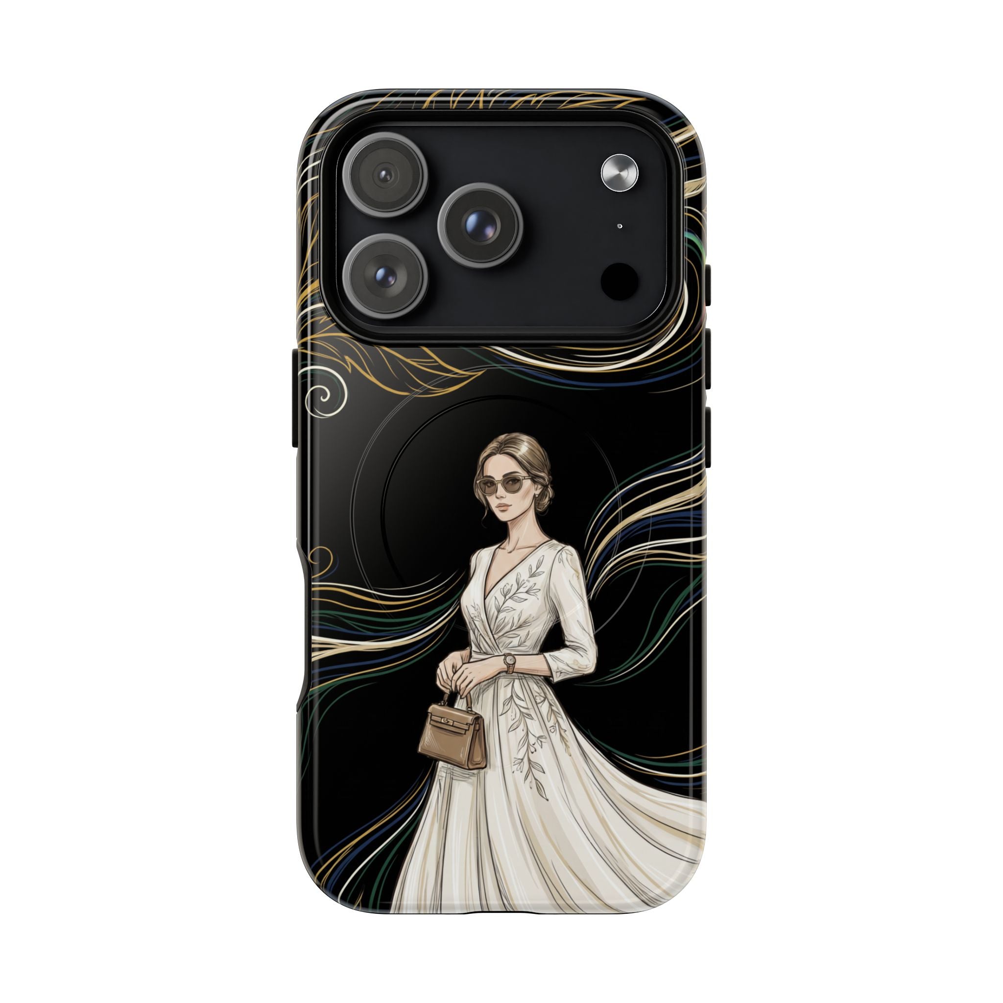 Elegant Woman Illustration MagSafe iPhone Case | Vintage Bride in Flowing Gown