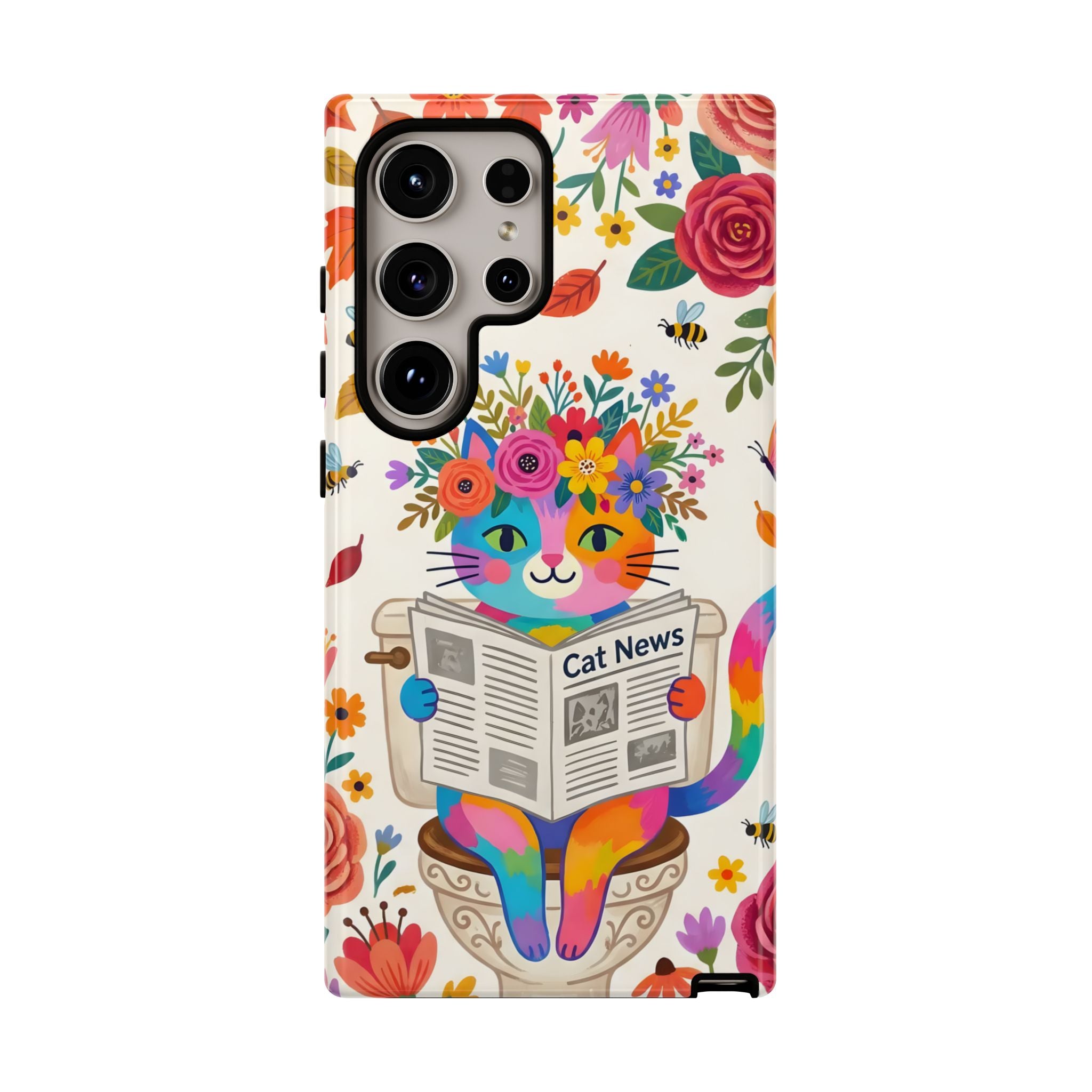 Floral Rainbow Cat Samsung Galaxy Phone Case | Cat News Design
