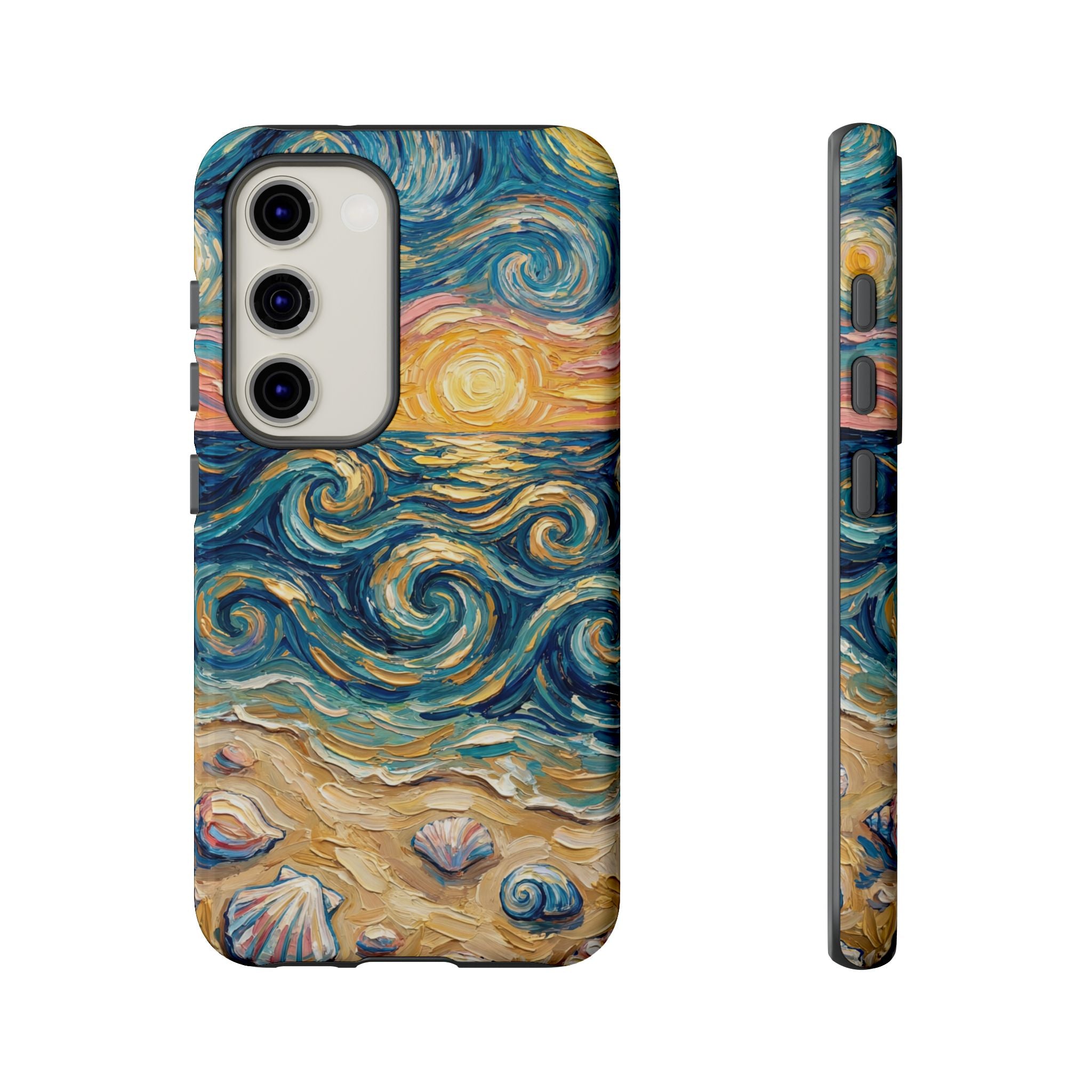 Sea Sunset Samsung Galaxy Case — Van Gogh‑Style Beach Waves with Shells