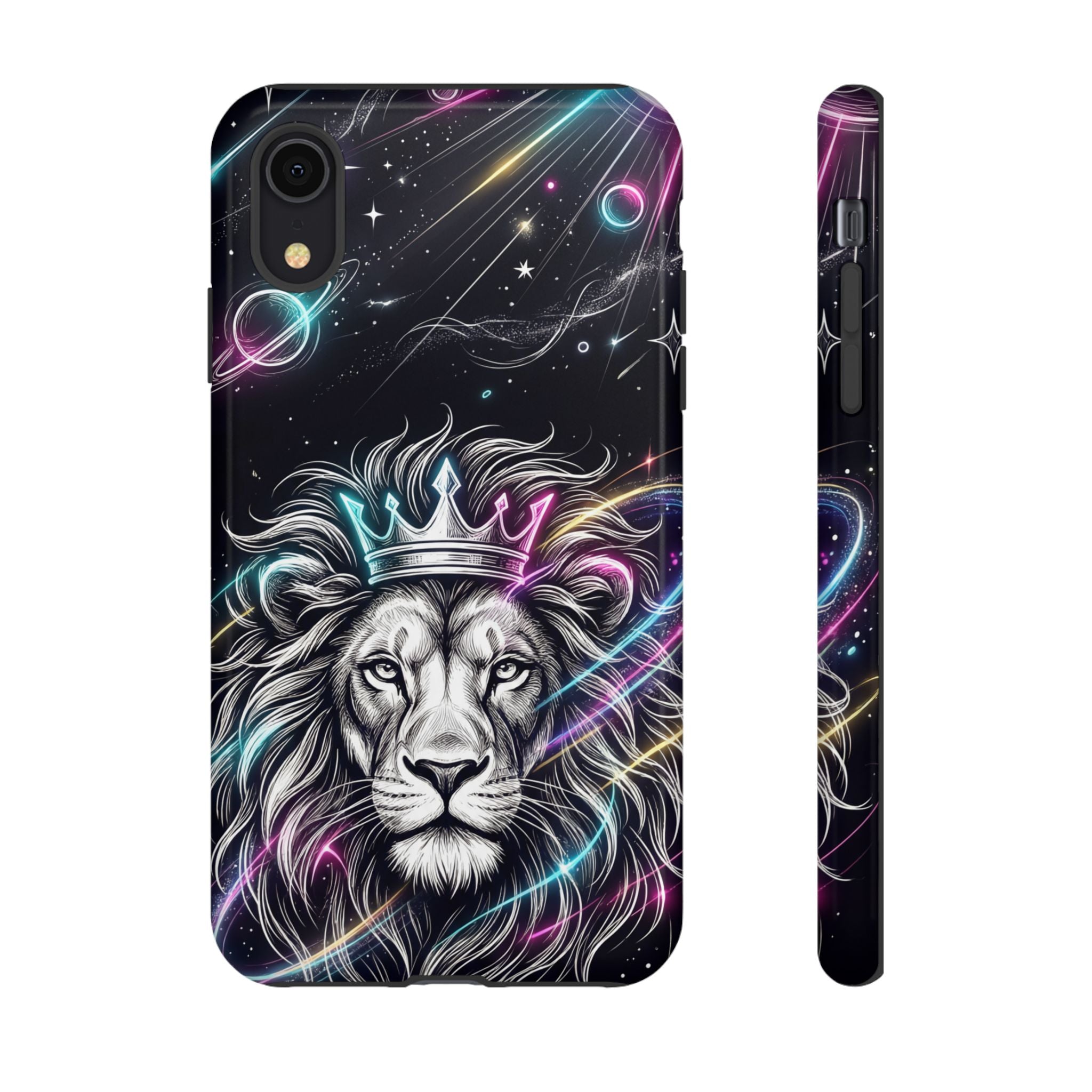 Galaxy Lion iPhone Case | Neon Crowned Lion Protective Case
