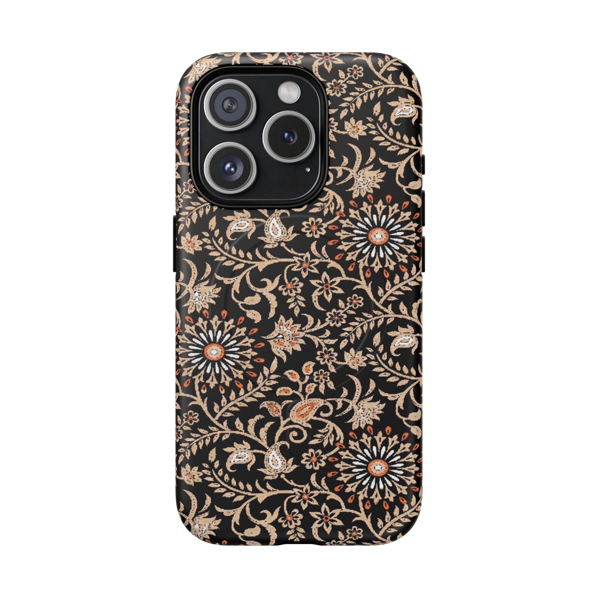 Batik Floral Black Ornate Daisies MagSage Tough iPhone Case