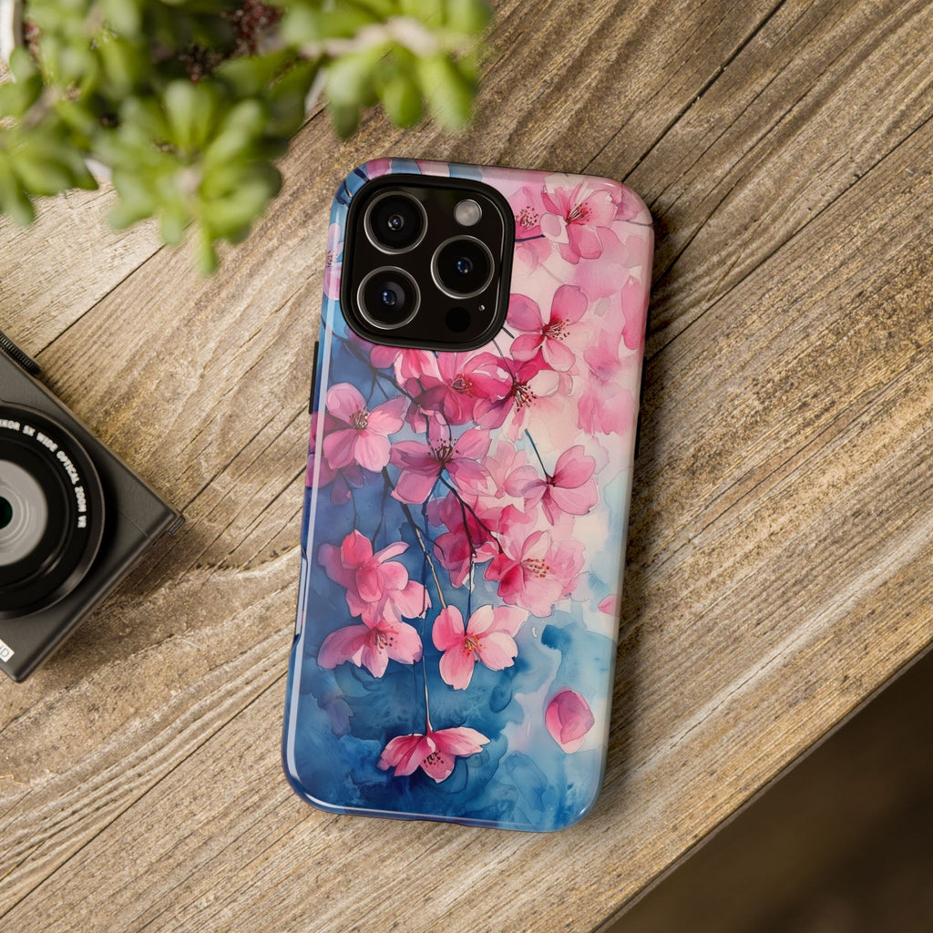Floral Cherry Blossom iPhone Case | Pink Blue Watercolour
