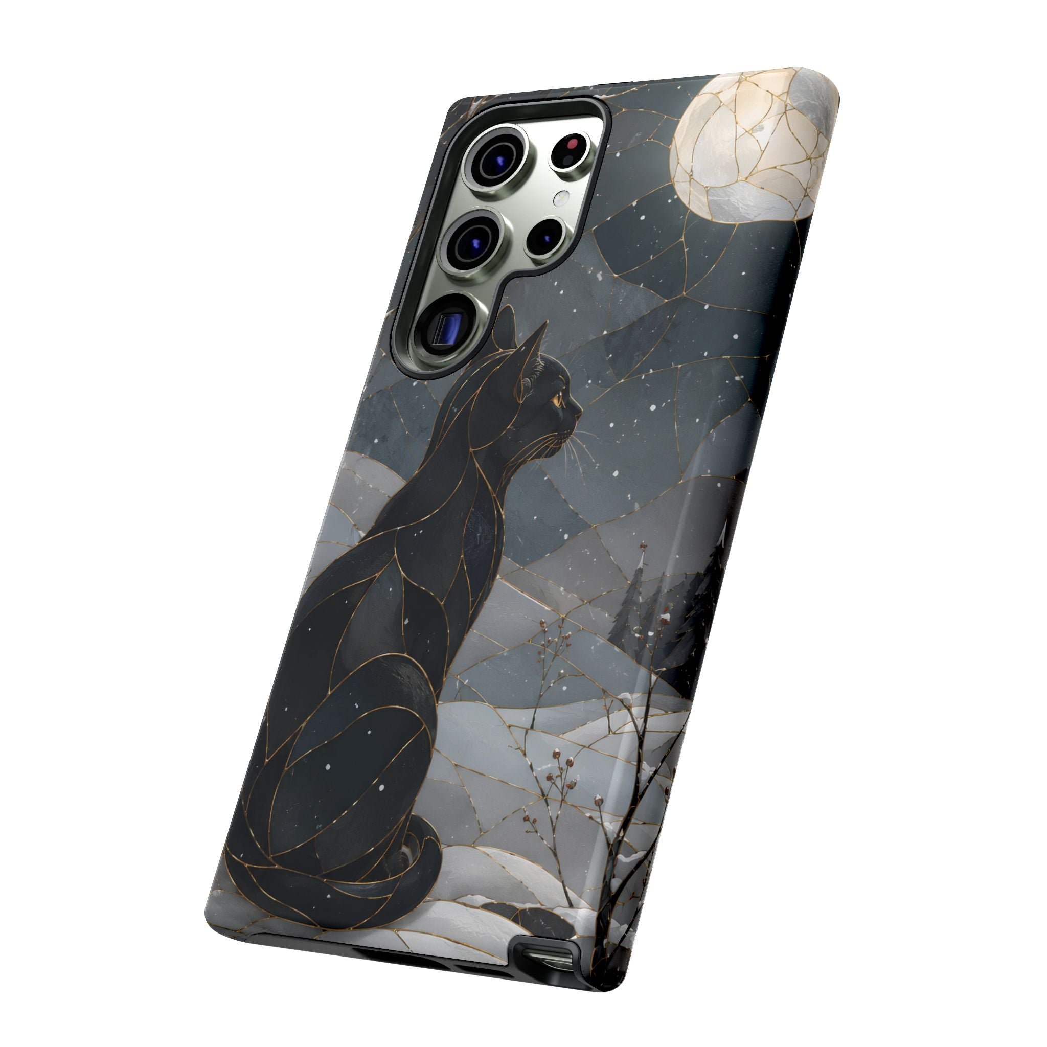 Black Cat Samsung Galaxy Phone Case | Moonlit Winter Phone Case