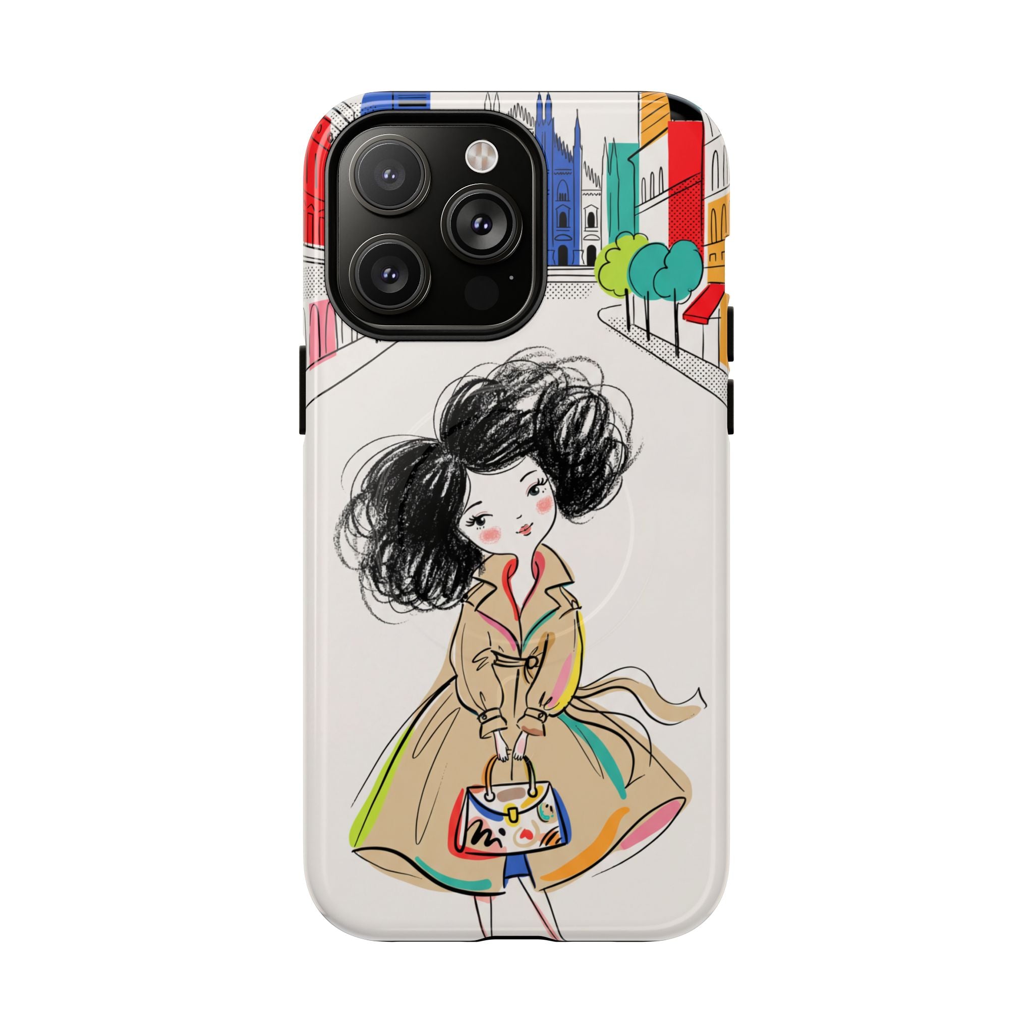 Illustrated Trench Coat Fashion Chic City Girl MagSafe iPhone Case
