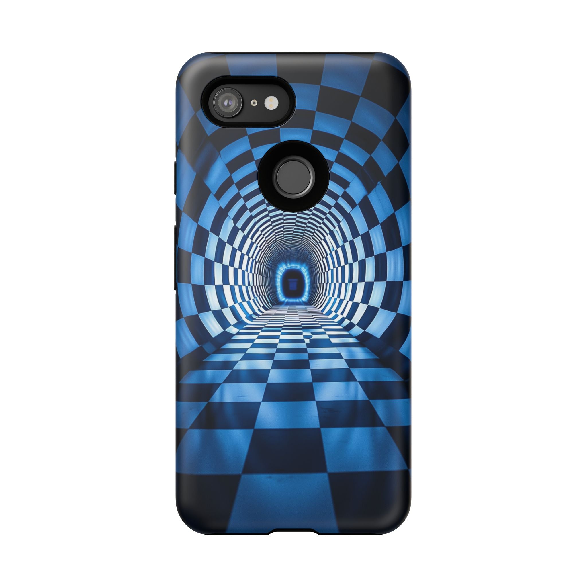 Blue Checkered Tunnel Google Pixel Case — 3D Optical Illusion Tough Case