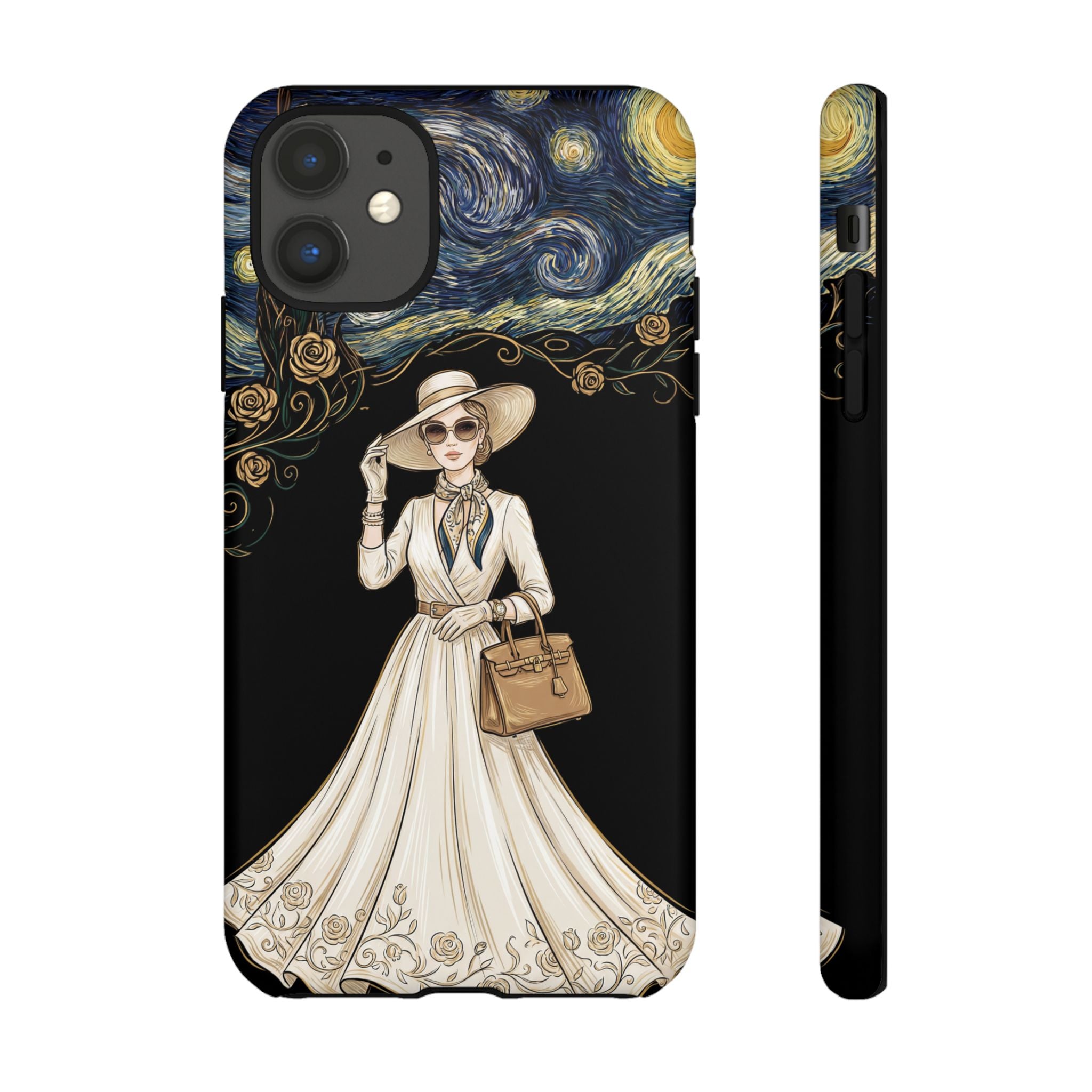 Vintage Starry Night Fashion iPhone Case | Elegant Lady in White Dress
