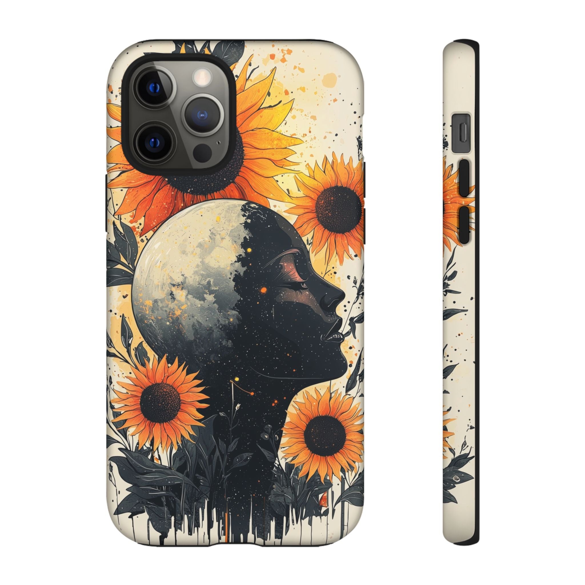 Sunflower Moon Art iPhone Case | Floral Celestial