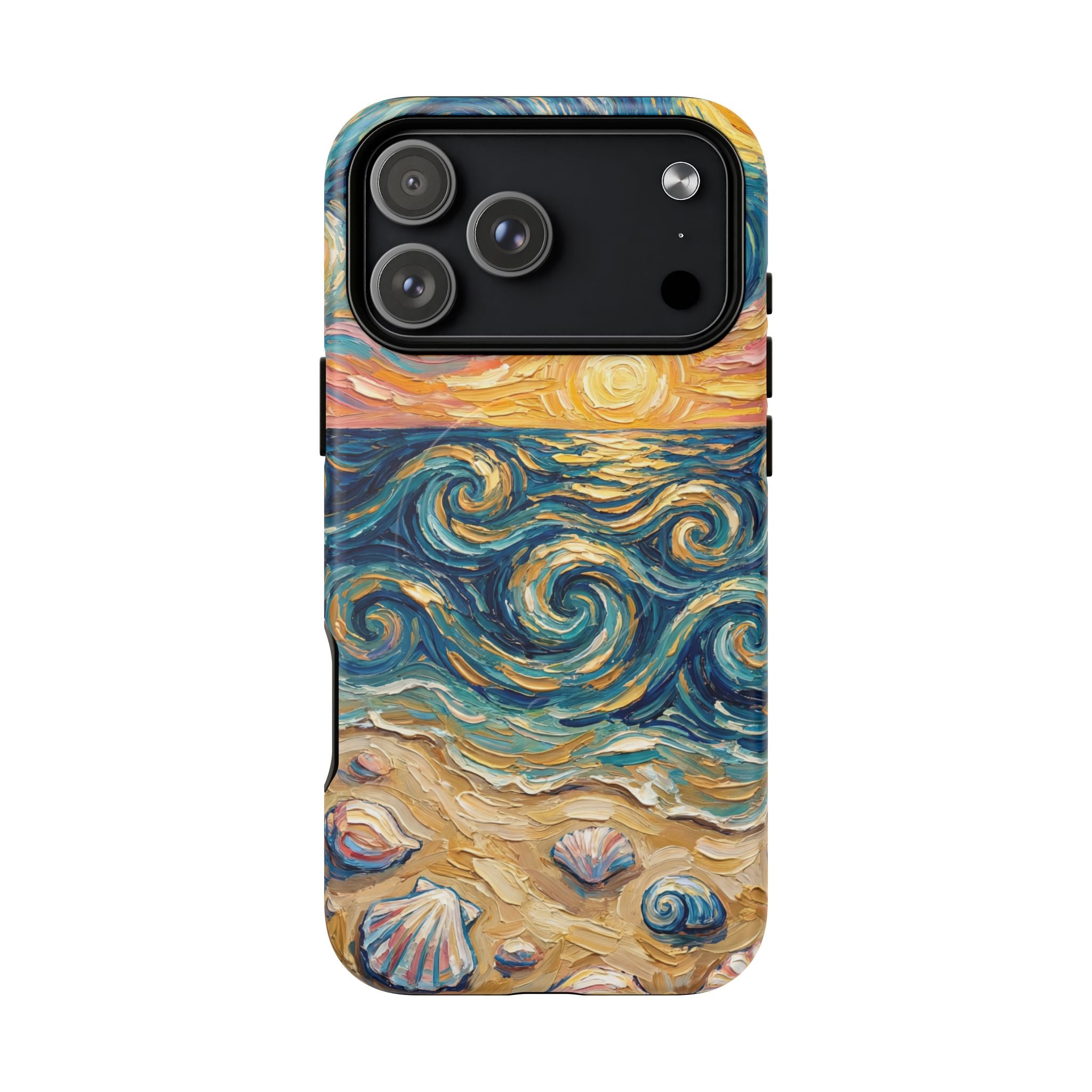 Sunset Ocean Waves MagSafe iPhone Case — Van Gogh‑Style Beach Waves with Shells