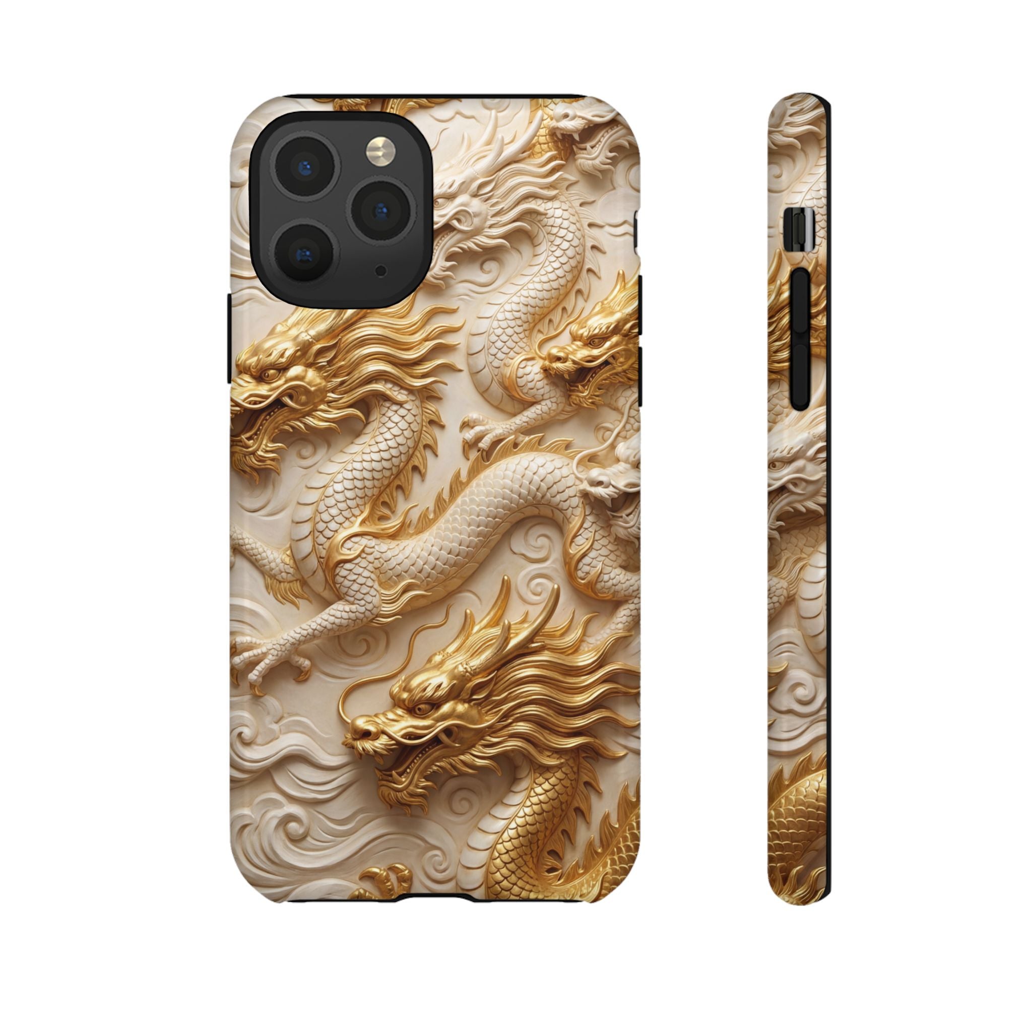 Dragon Relief iPhone Case — Gold Carved Dragon Protective Cover