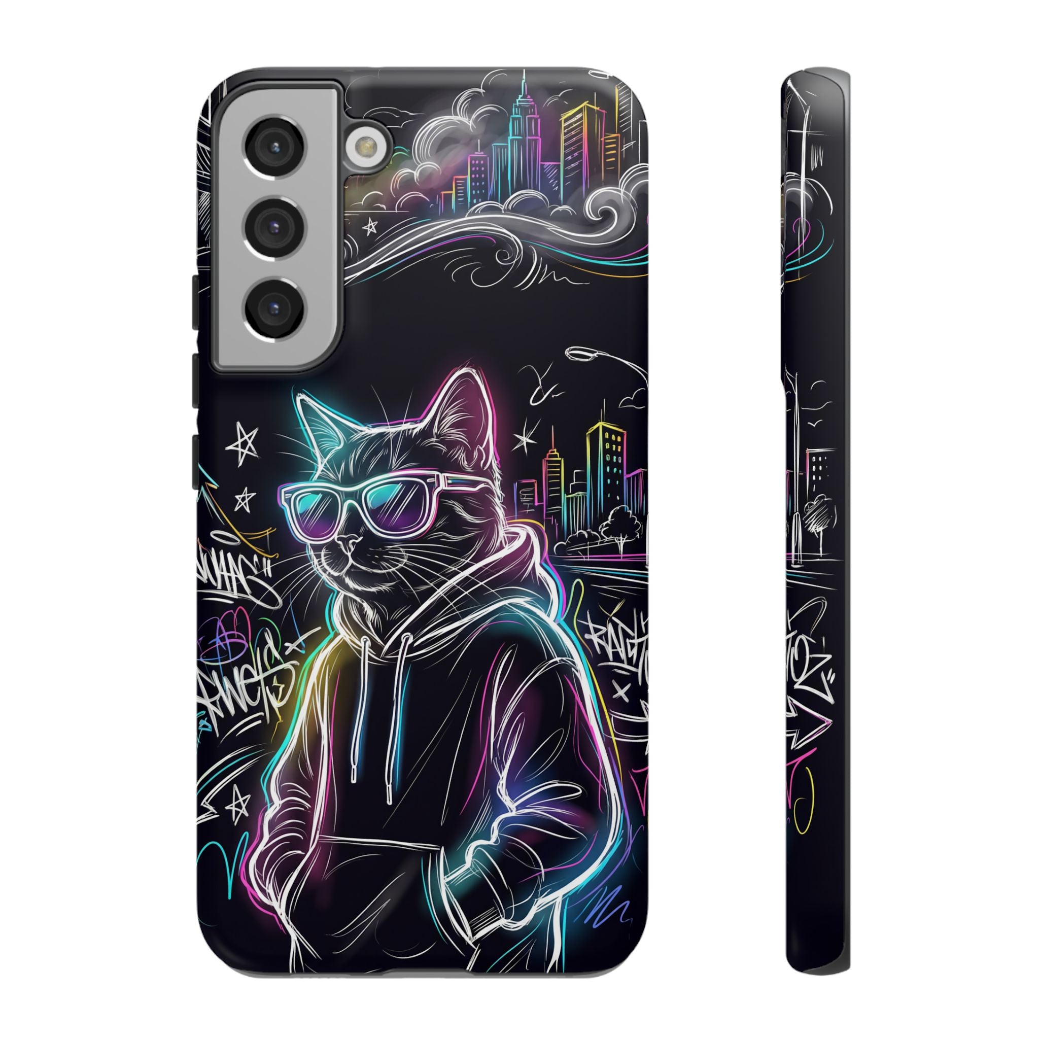 Cool Hoodie Neon Street Cat Samsung Galaxy Phone Case