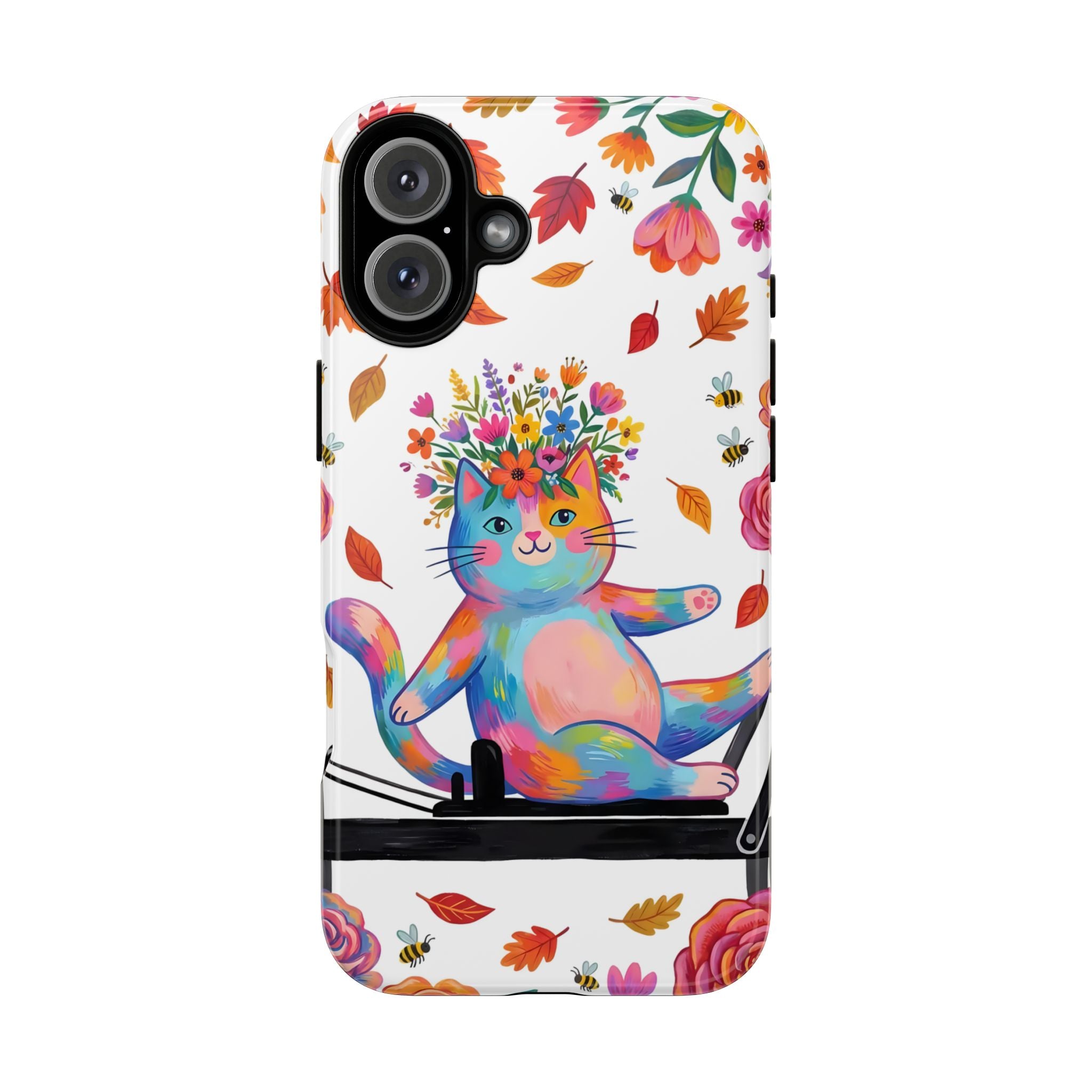 Colorful Floral Cat on Pilates Reformer Protective iPhone Case