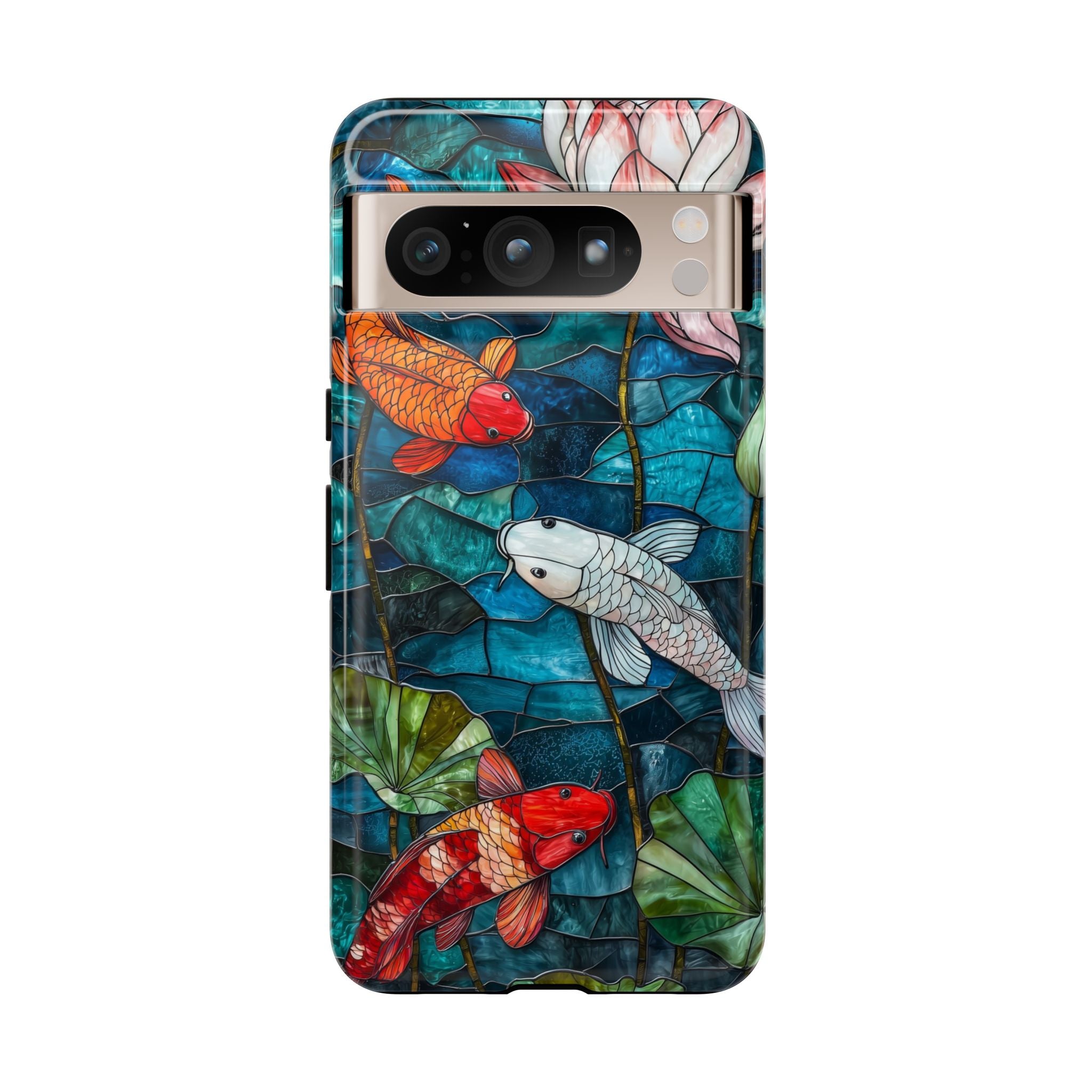 Koi Pond Tough Google Pixel Case — Stained Glass Lotus & Koi Design