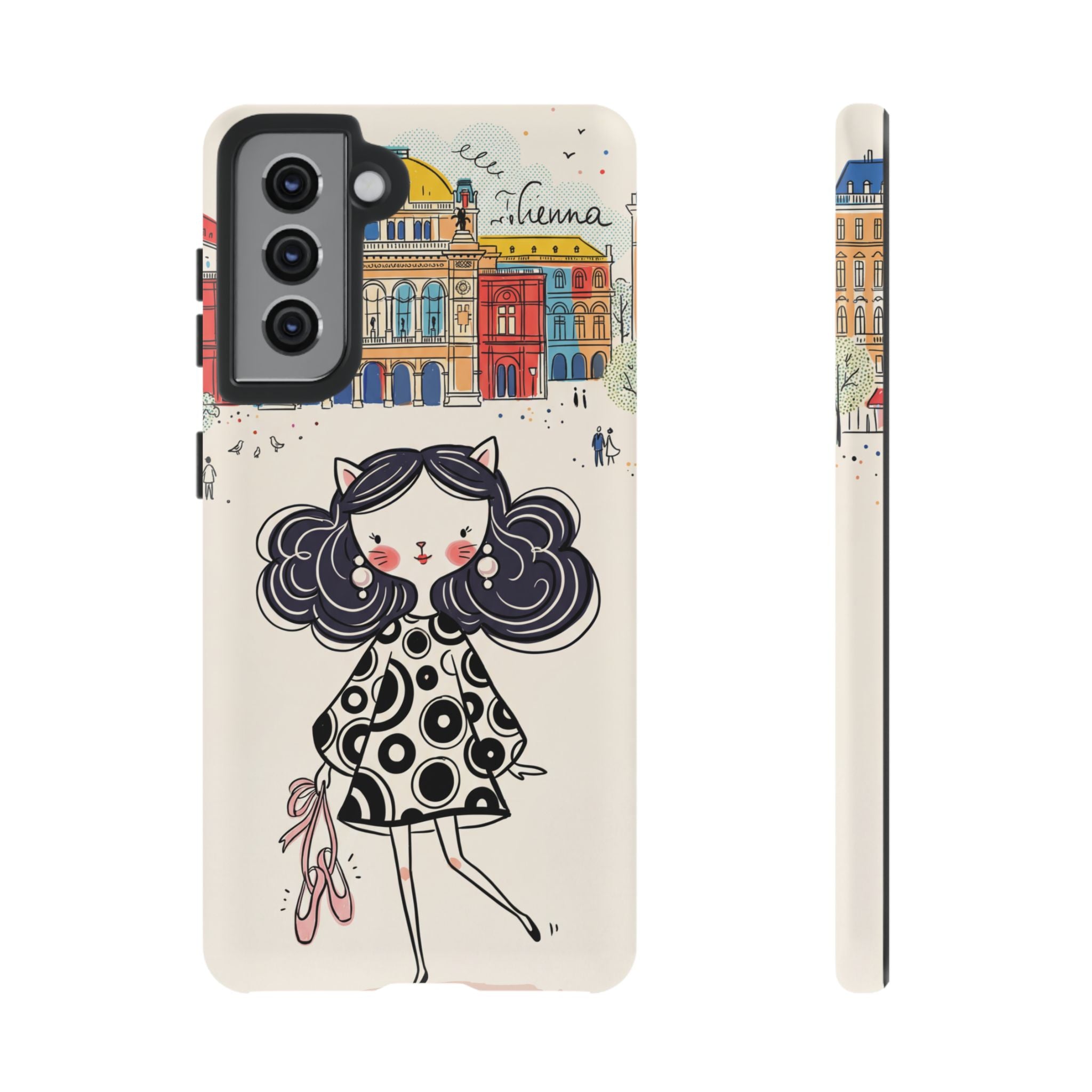 Cute Parisian Cat Girl Samsung galaxy Phone Case | Ballet Slippers Illustration Tough Case