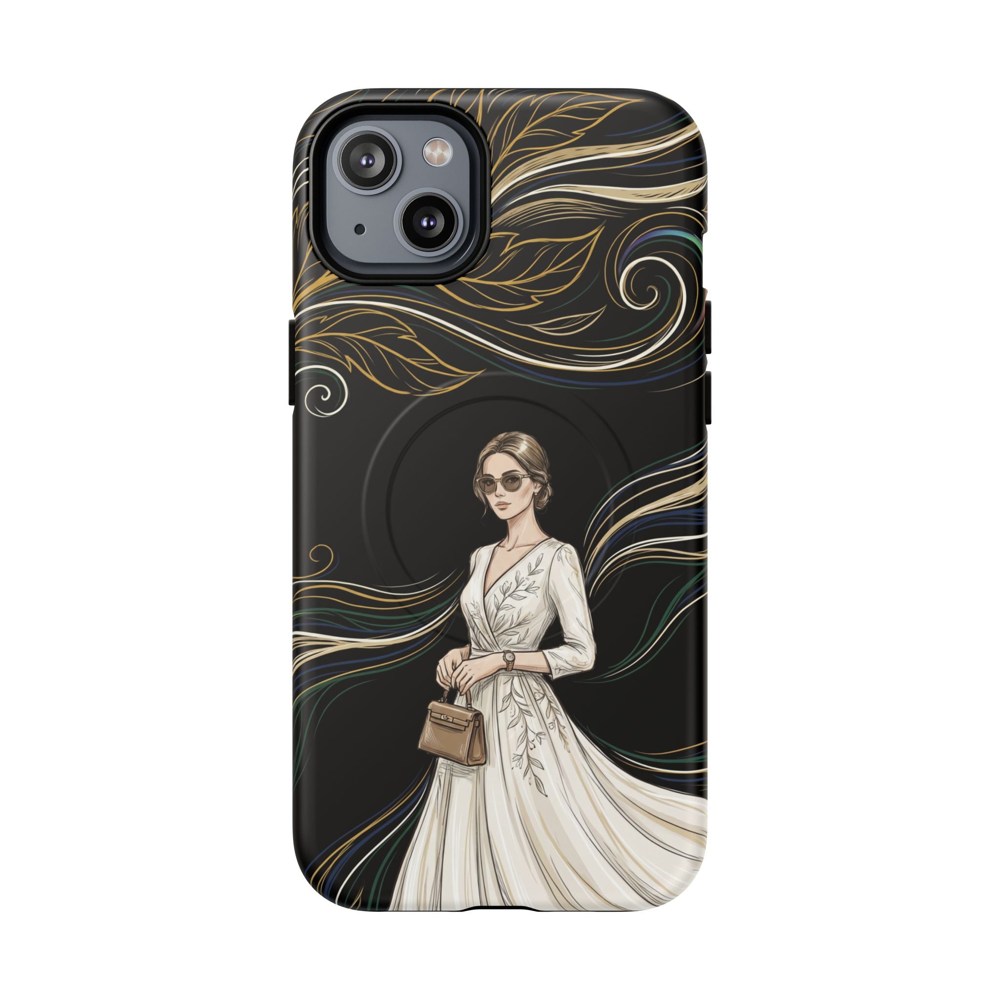 Elegant Woman Illustration MagSafe iPhone Case | Vintage Bride in Flowing Gown