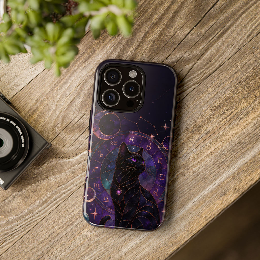 Black Cat Astrology iPhone Case | Zodiac Galaxy iPhone Case