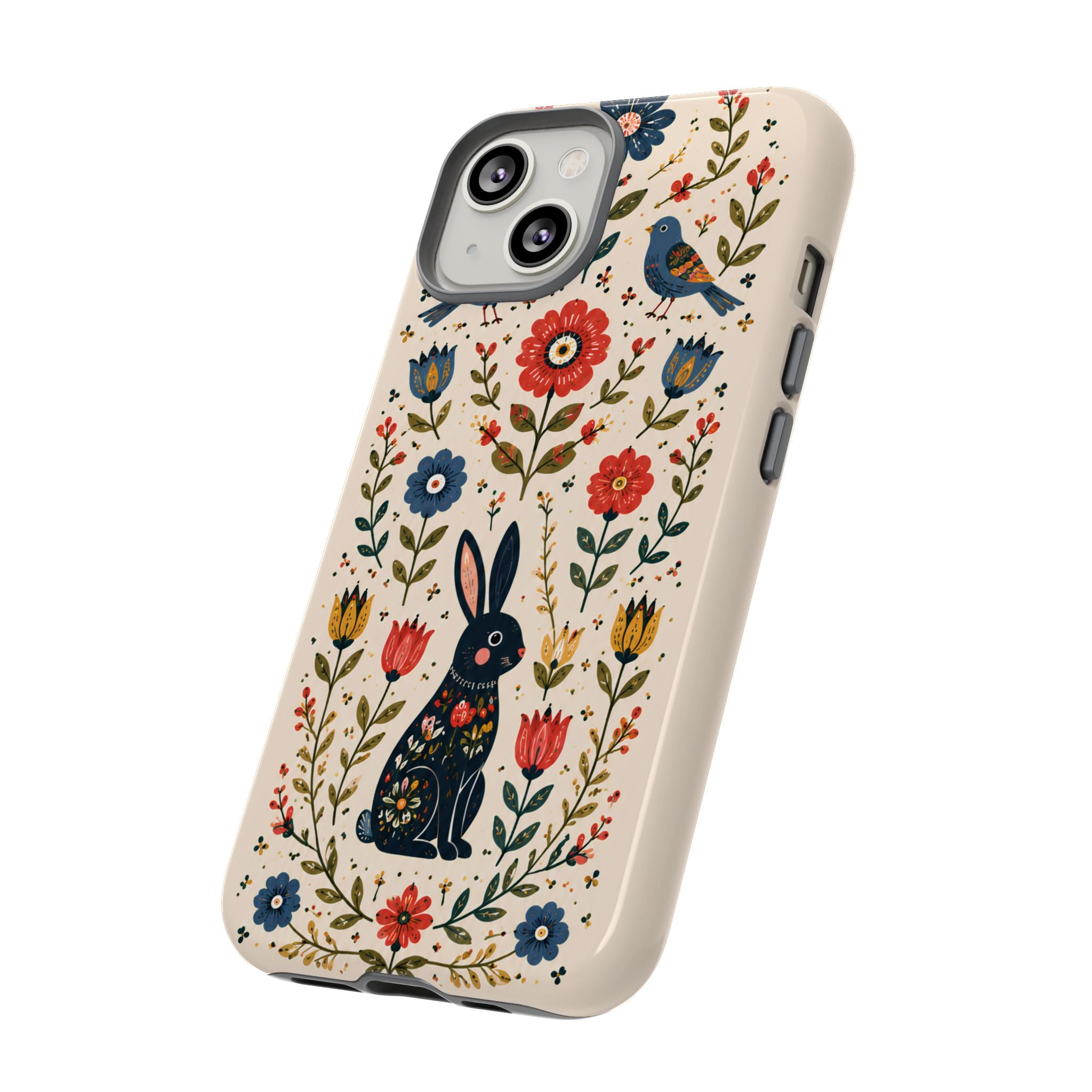 Floral Folk Art Bunny Tough iPhone Case