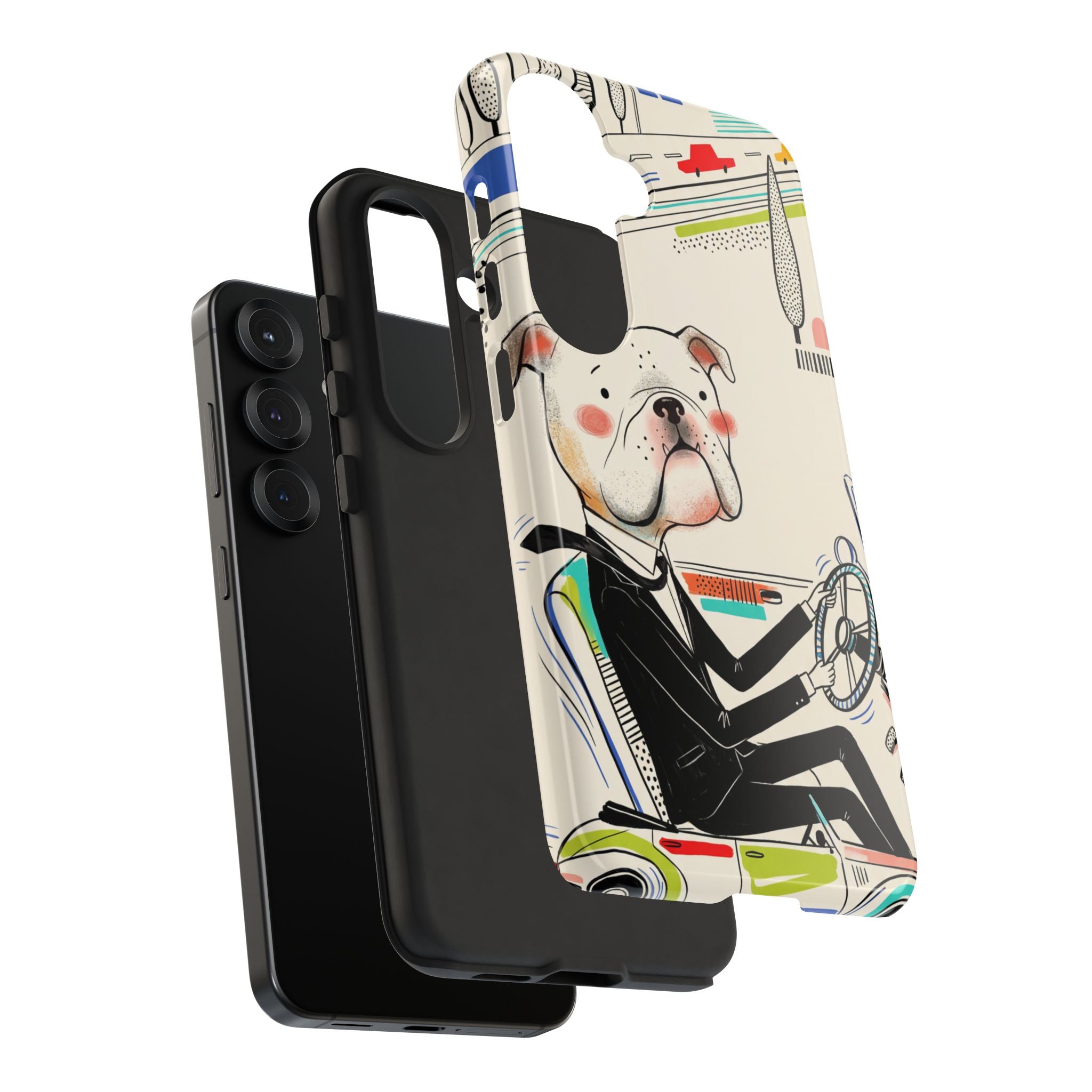 Bulldog Driver Samsung Galaxy Phone Case | Cute Retro Dog Illustration