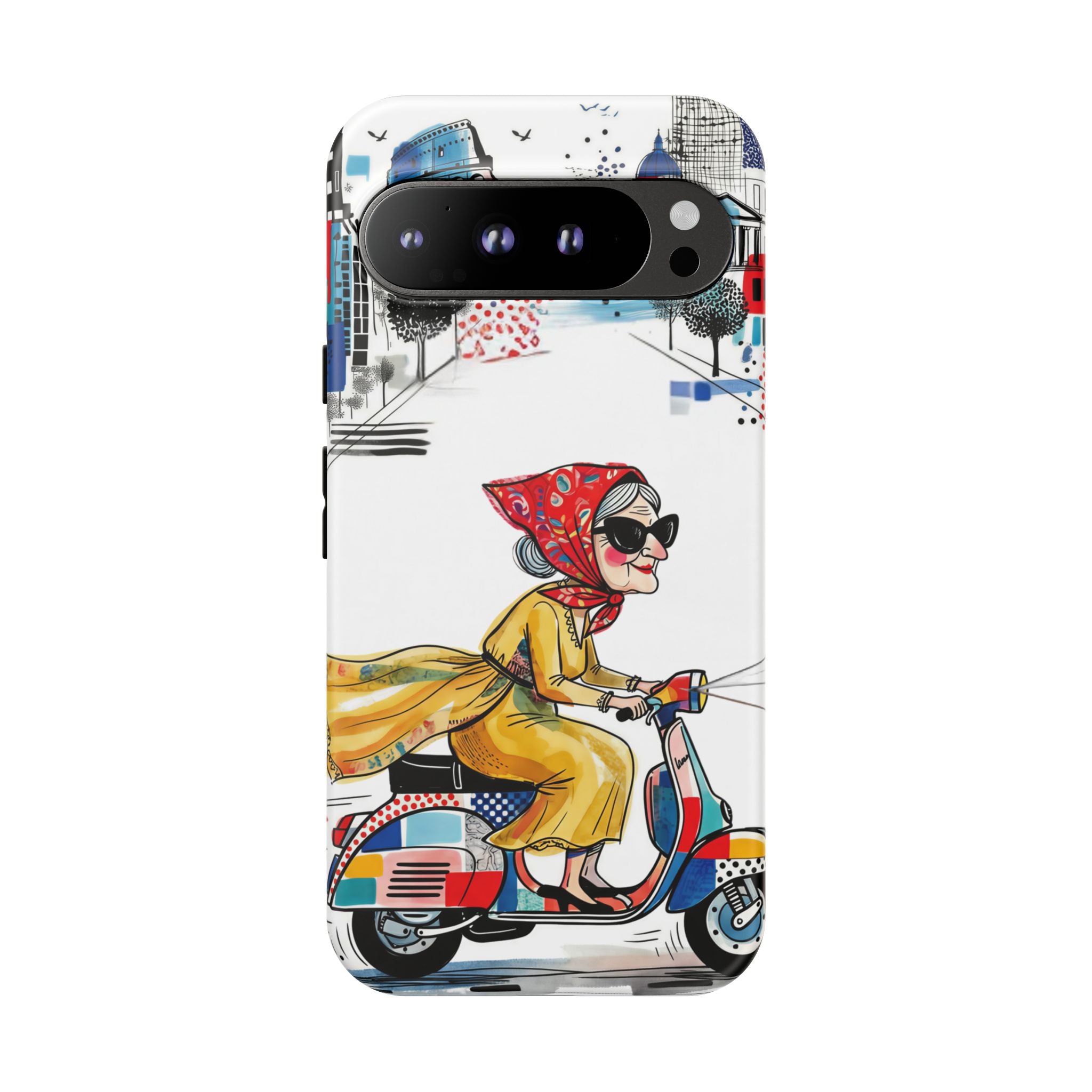 Vintage Vespa Granny Google Pixel Phone Case | Retro Scooter Travel iPhone Cover