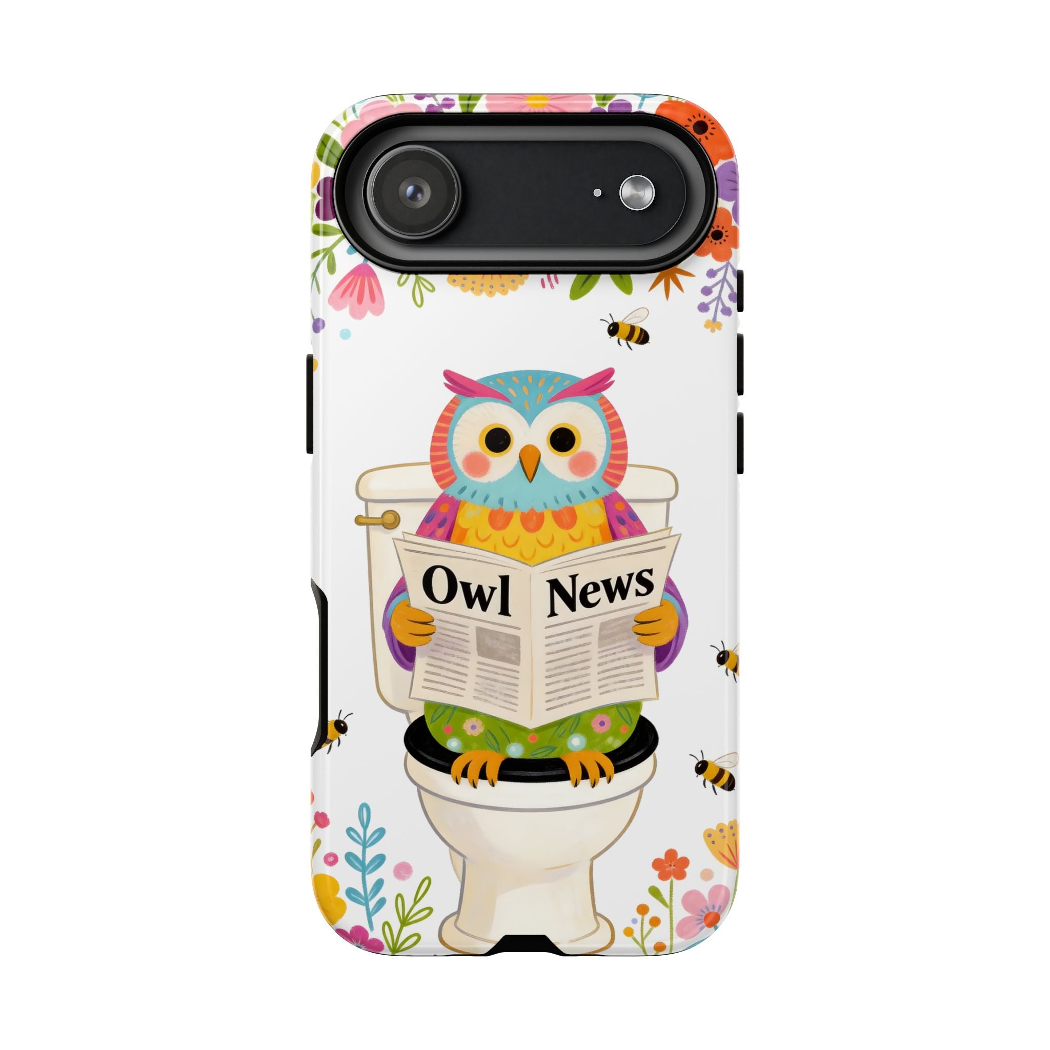 Owl News Floral iPhone Case | Cute Owl Reading Newspaper on Toilet