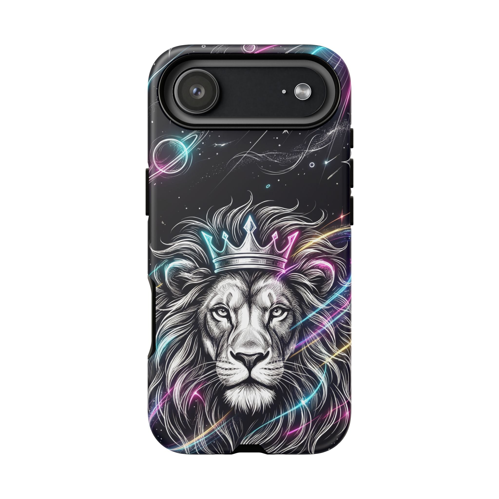 Galaxy Lion iPhone Case | Neon Crowned Lion Protective Case