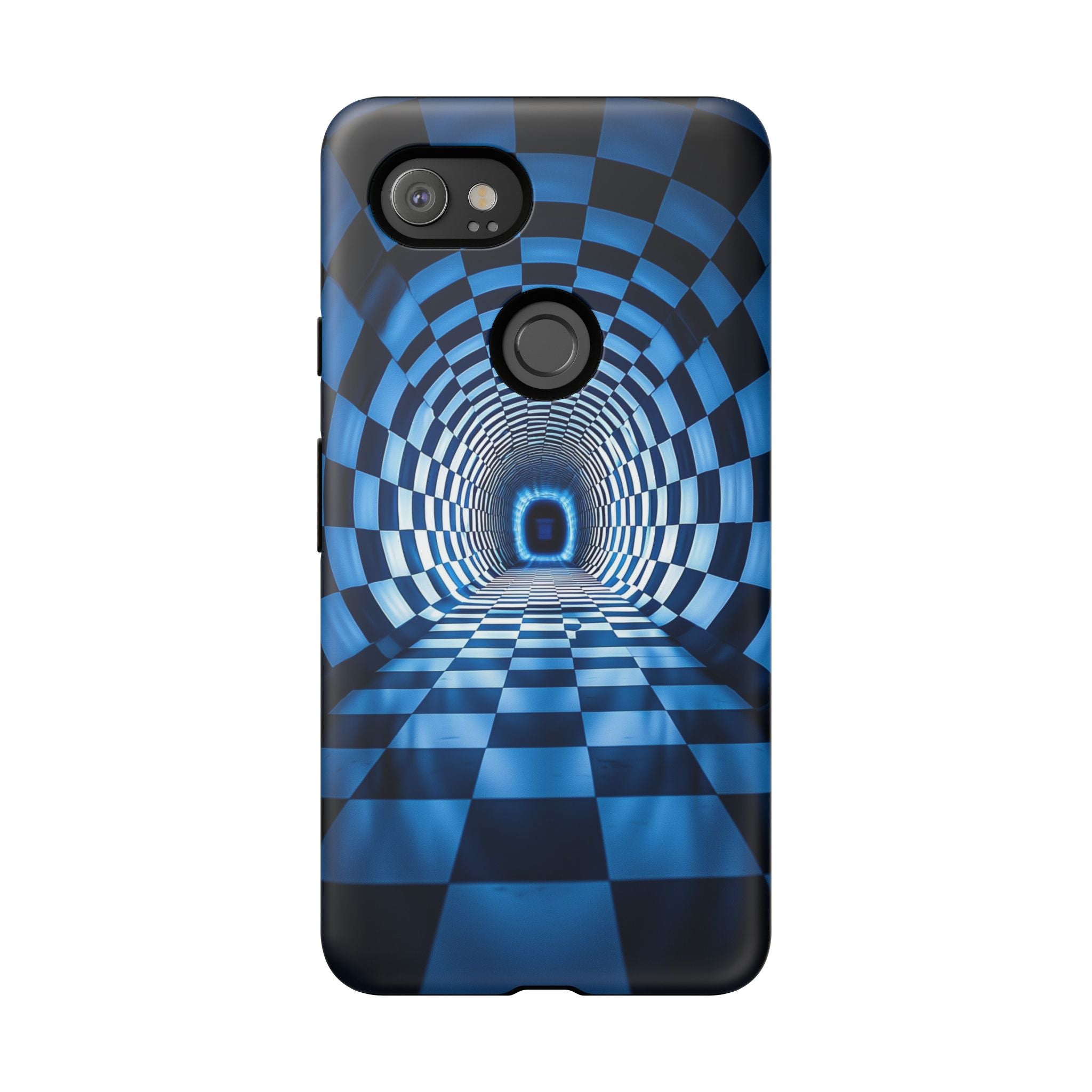 Blue Checkered Tunnel Google Pixel Case — 3D Optical Illusion Tough Case