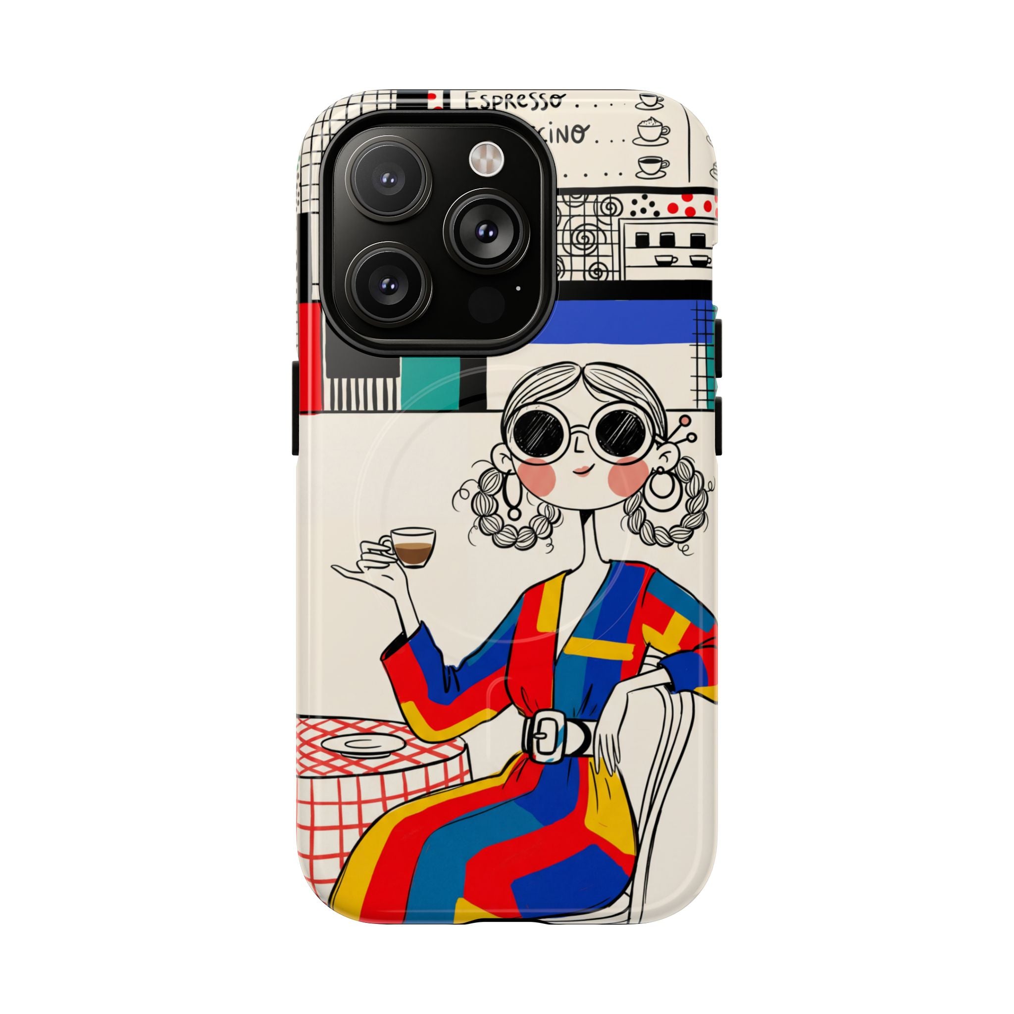 Retro Cafe MagSafe iPhone Case | Colourful Chic Woman Illustration