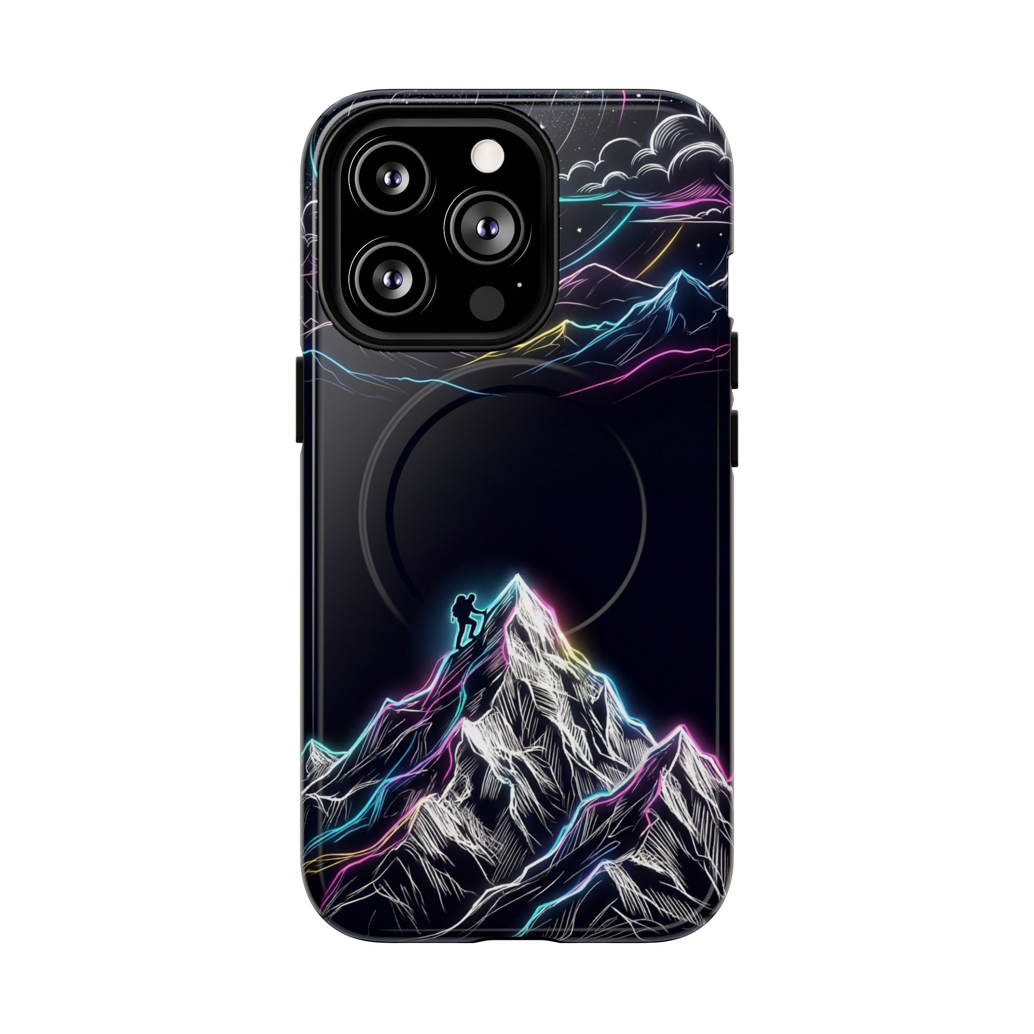 Mount Everest Neon MagSafe iPhone Case | Dark Cosmic Climber Protective Cover