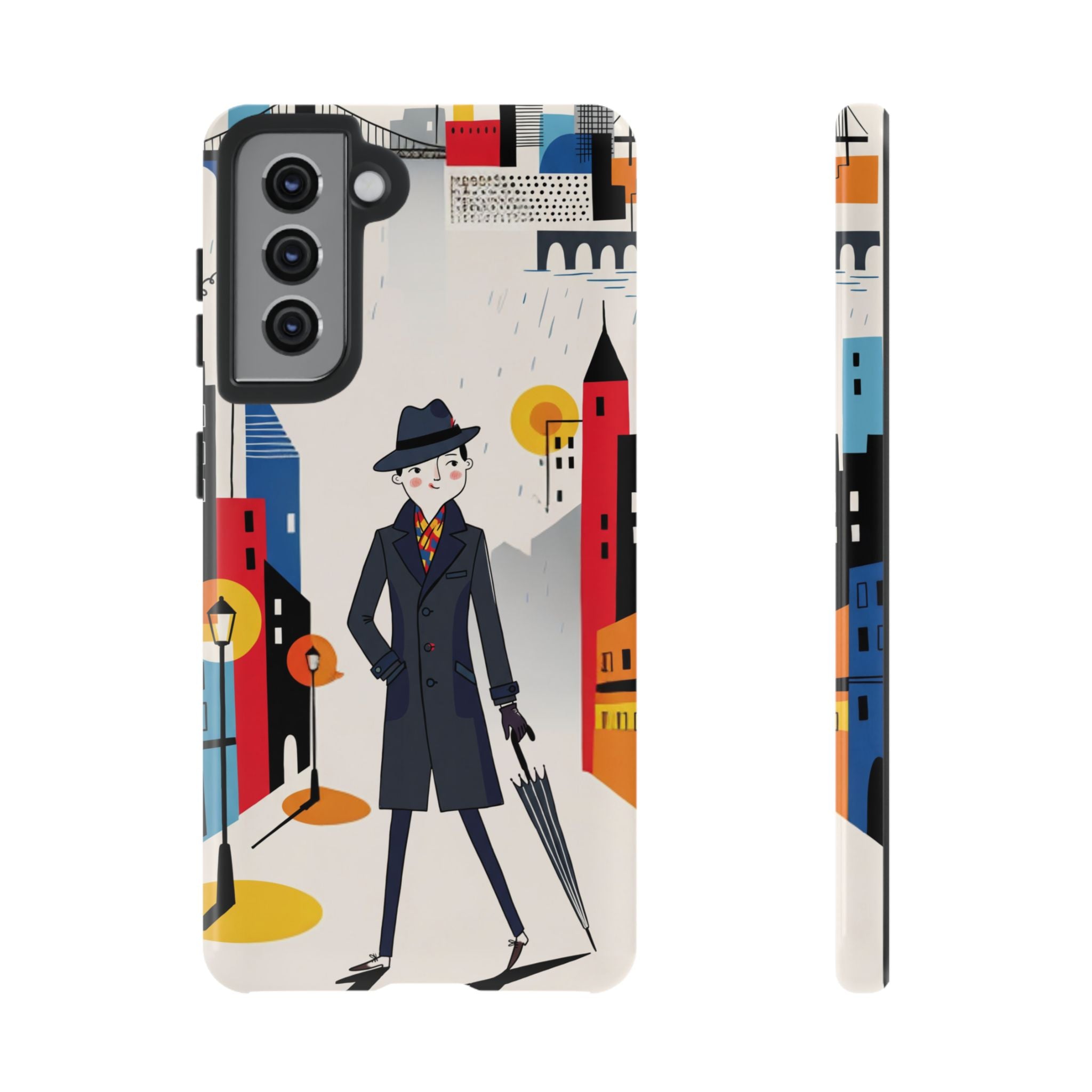 Retro Gentleman in Cityscape Illustration Samsung Galaxy Phone Case