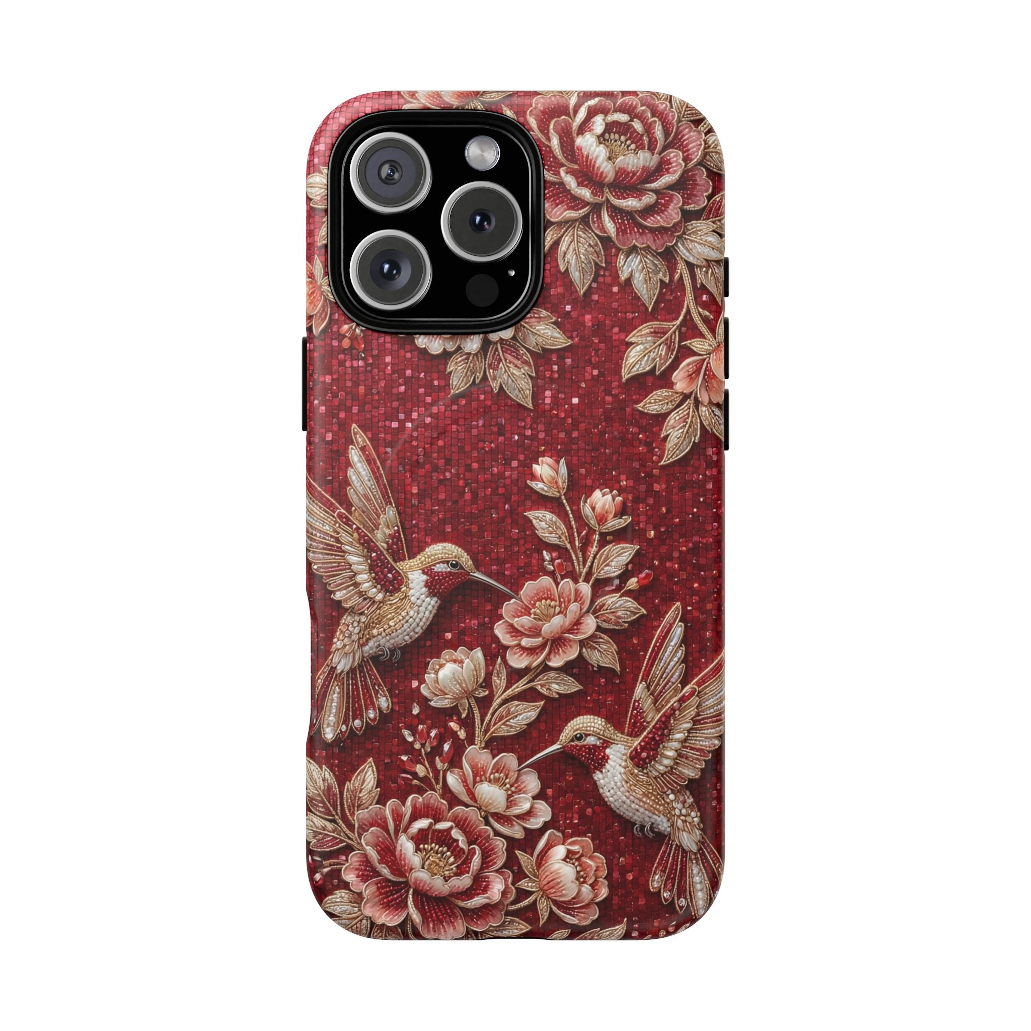 Floral Hummingbird Tough Case | Vintage Red MagSafe iPhone Case