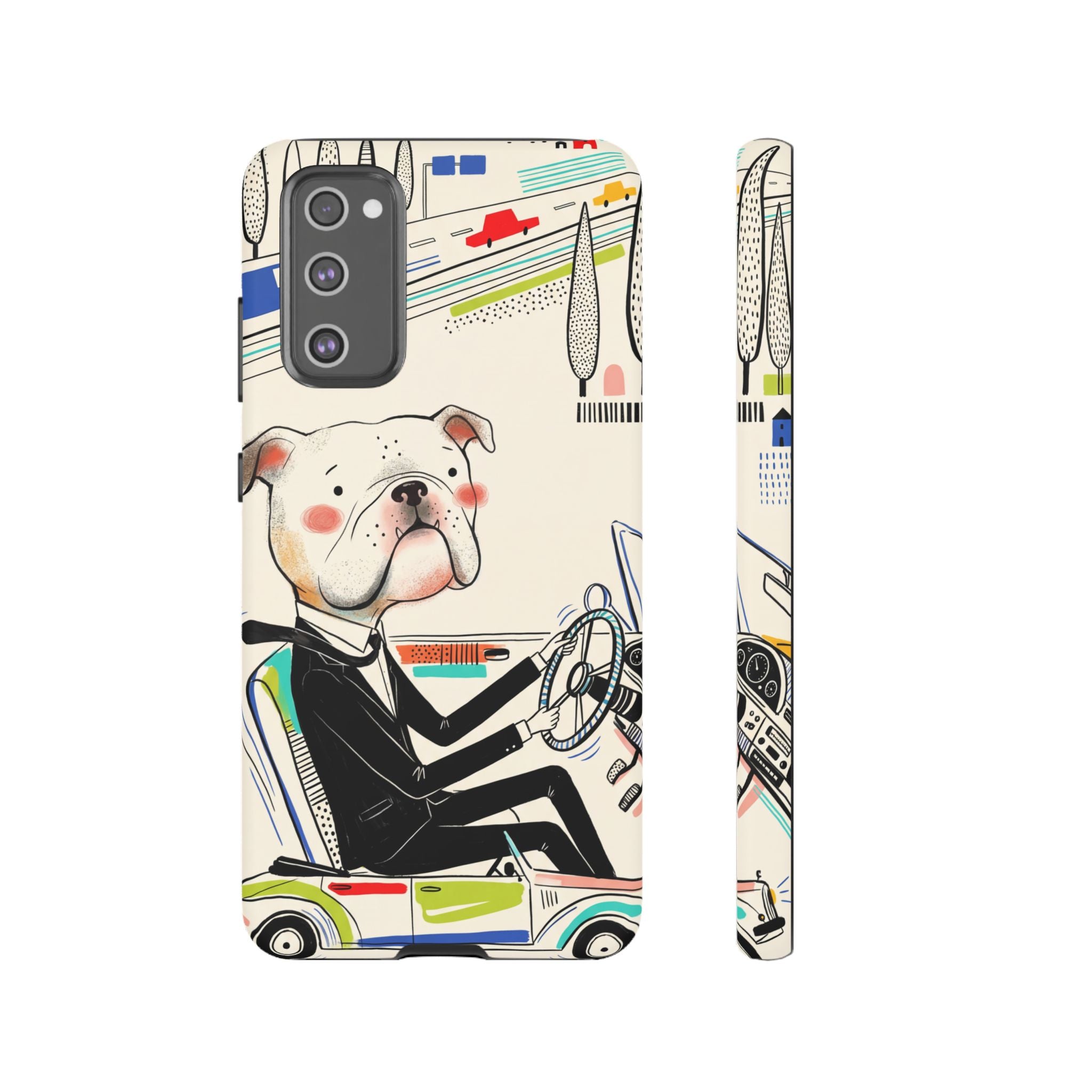 Bulldog Driver Samsung Galaxy Phone Case | Cute Retro Dog Illustration
