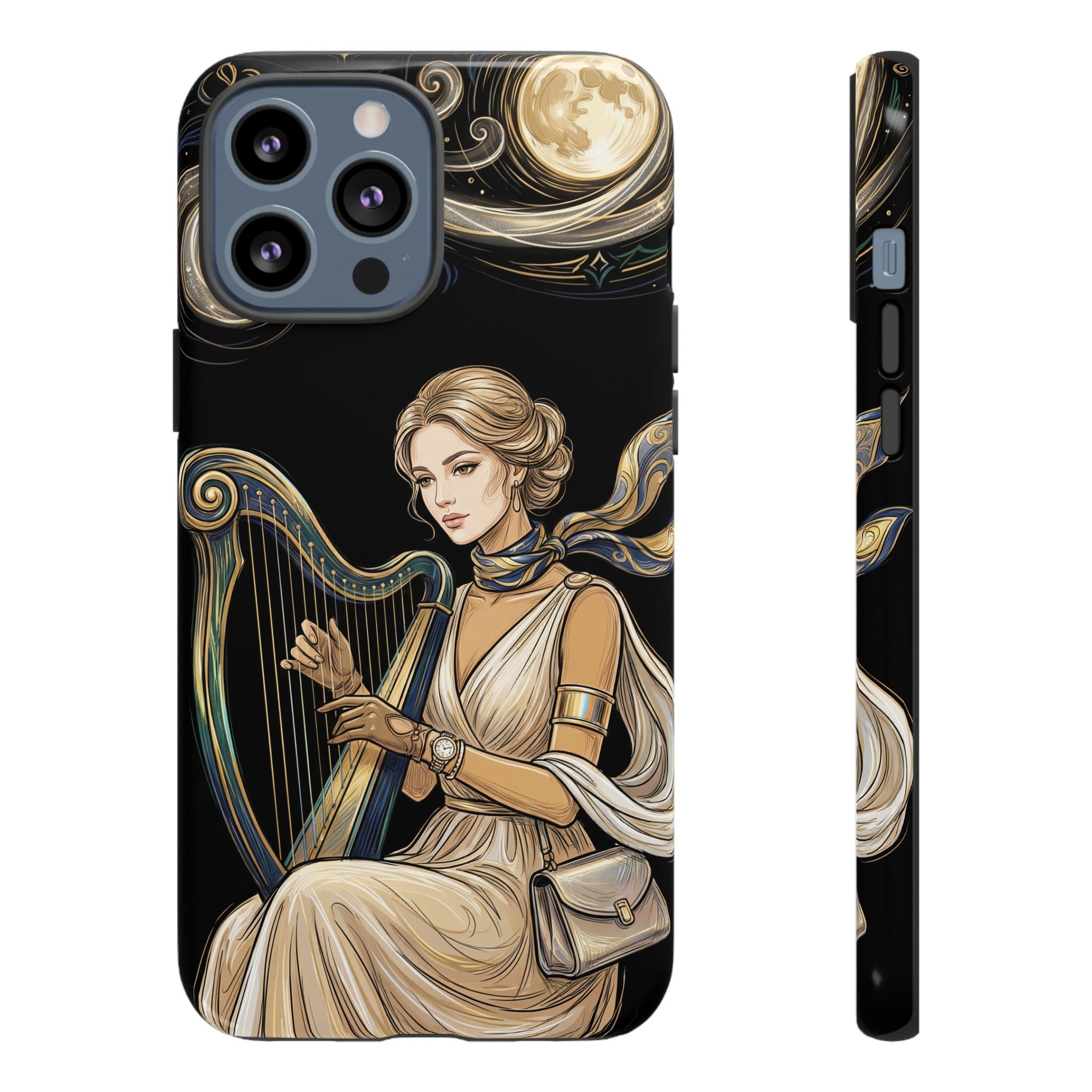 Moonlit Harp iPhone Case | Vintage Goddess Musician Art